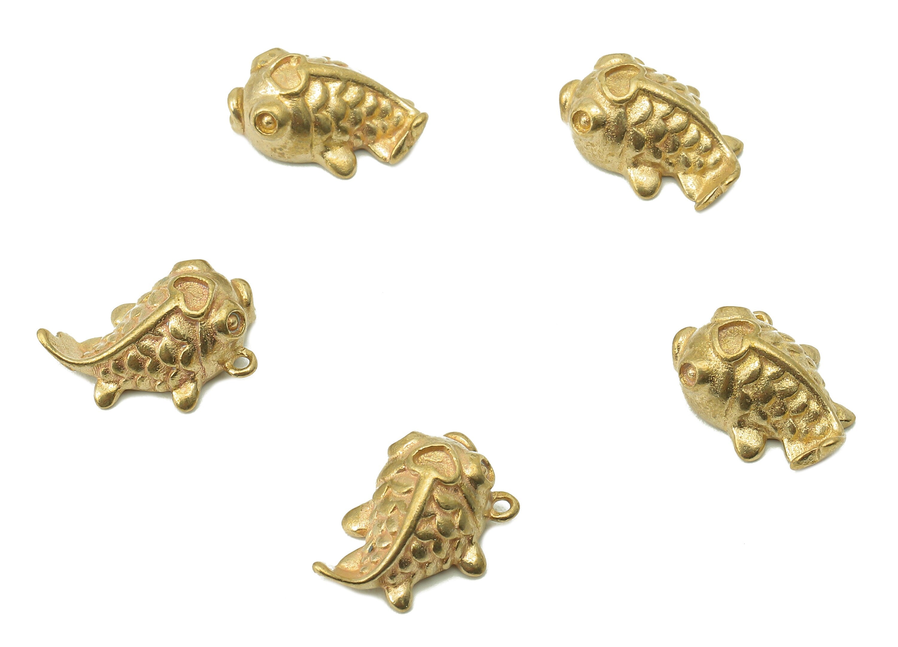 Brass Fat Cute Fish Earring Charms - Raw Brass Fish Pendant With Loop - Fish Charms - For Necklace - 13.8x9.04x1.6mm - PP8239 - DOMEDBAZAAR