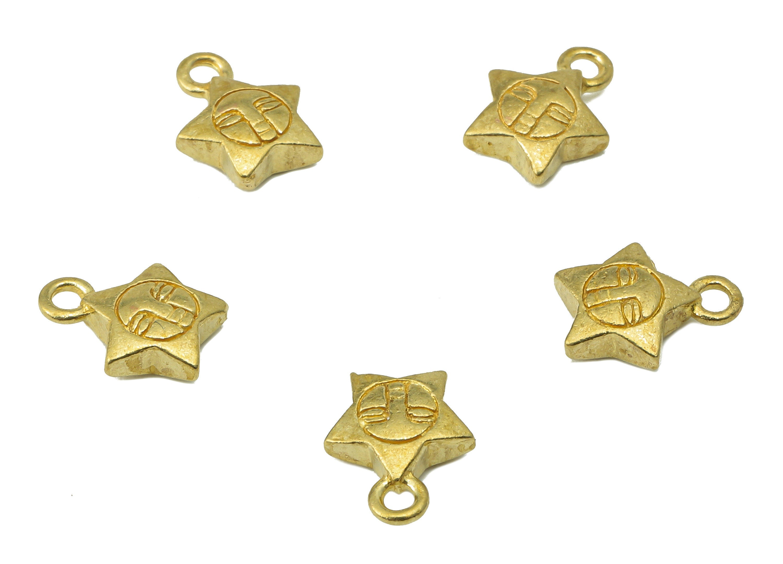Brass Mini Star Earring Charms - Raw Brass Face Star Pendant With Loop - Tiny Star Charms - For Necklace - 10.28x8.13x2.73mm - PP8241 - DOMEDBAZAAR
