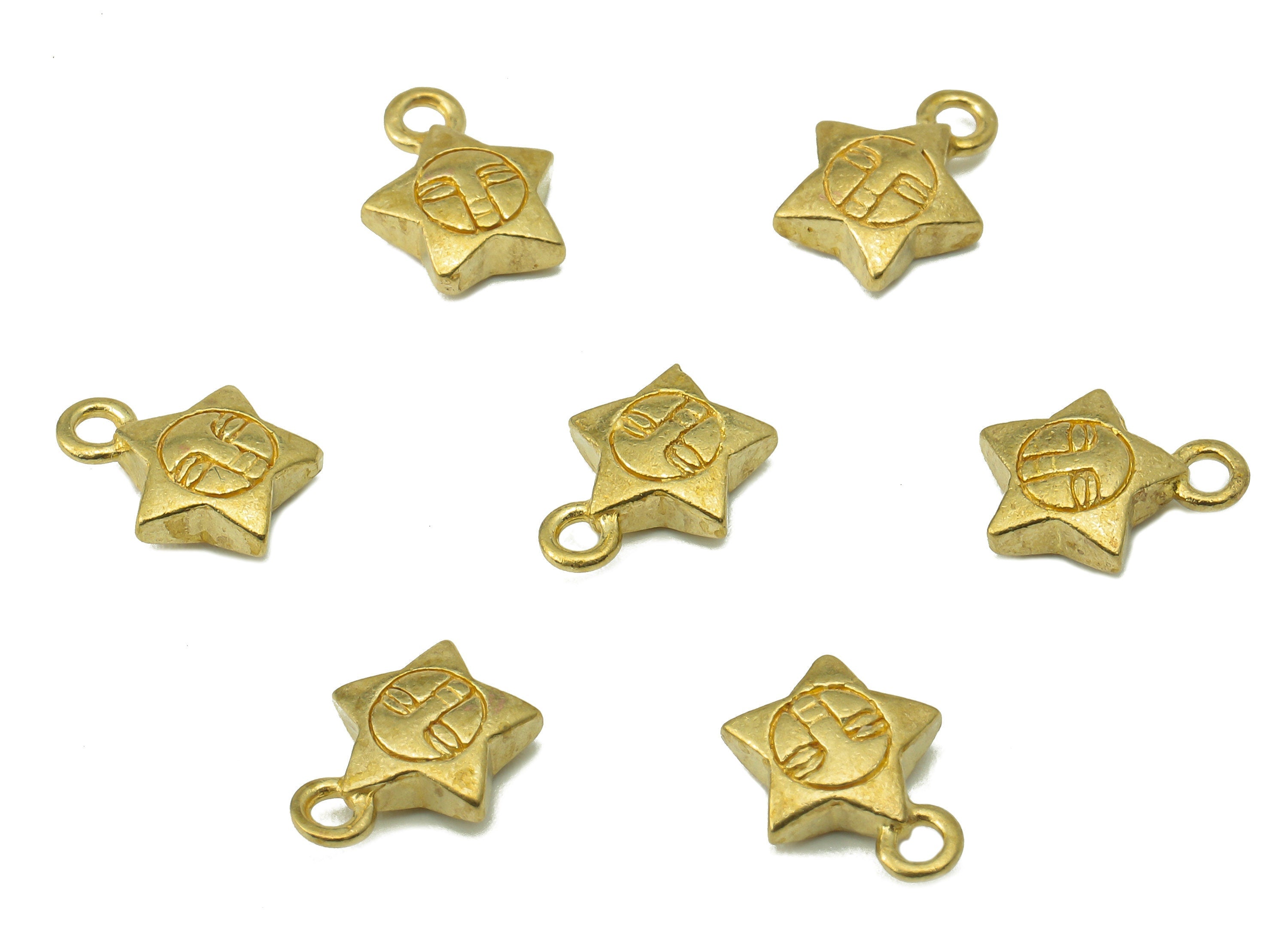 Brass Mini Star Earring Charms - Raw Brass Face Star Pendant With Loop - Tiny Star Charms - For Necklace - 10.28x8.13x2.73mm - PP8241 - DOMEDBAZAAR