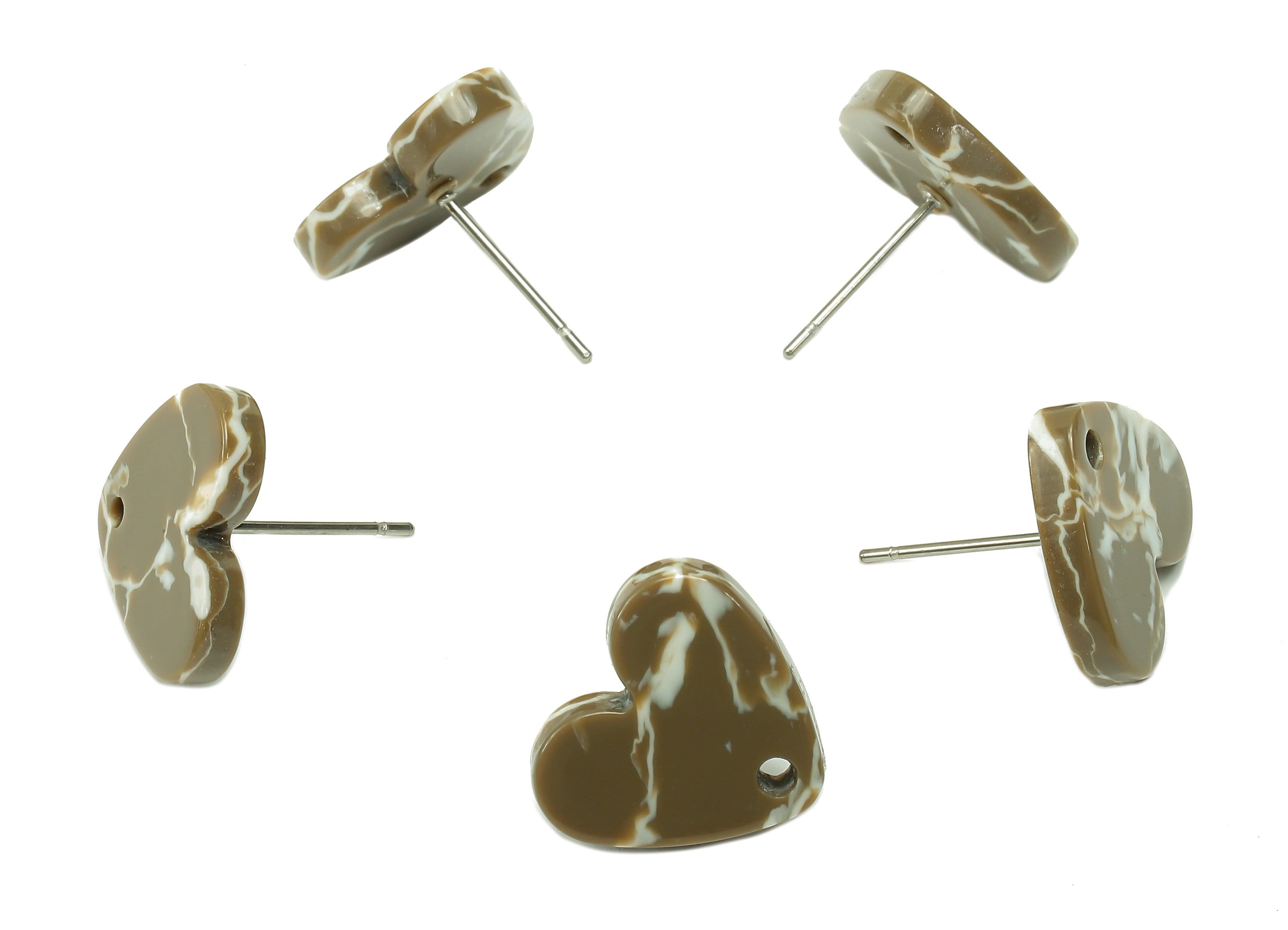 Acetate Heart Stud Earring - Heart Earring Post With Hole - 316 Stainless Steel Stud - Color Code: A844 - 15.03x13.47x2.74mm - AC2559-A844 - DOMEDBAZAAR