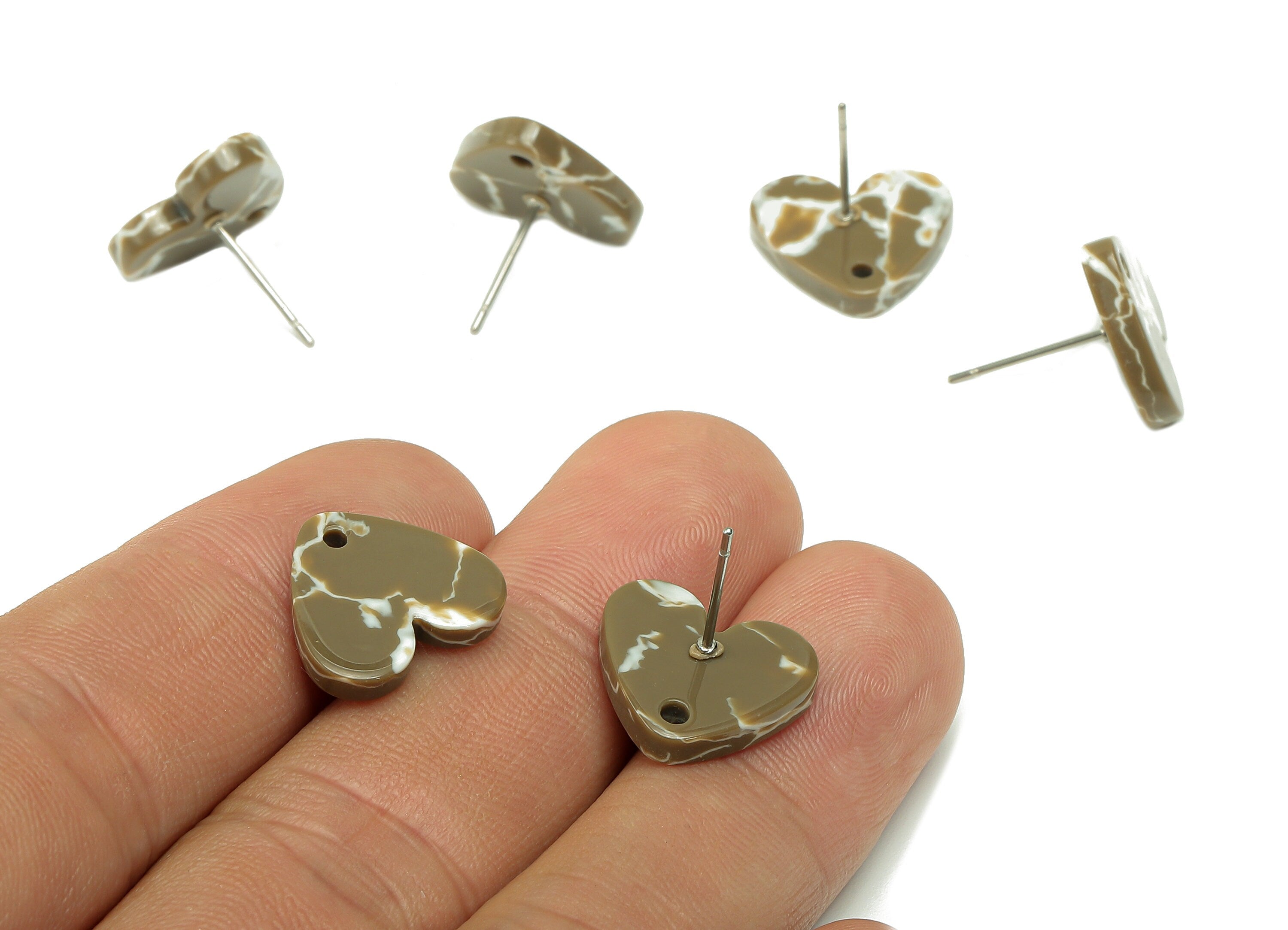 Acetate Heart Stud Earring - Heart Earring Post With Hole - 316 Stainless Steel Stud - Color Code: A844 - 15.03x13.47x2.74mm - AC2559-A844 - DOMEDBAZAAR