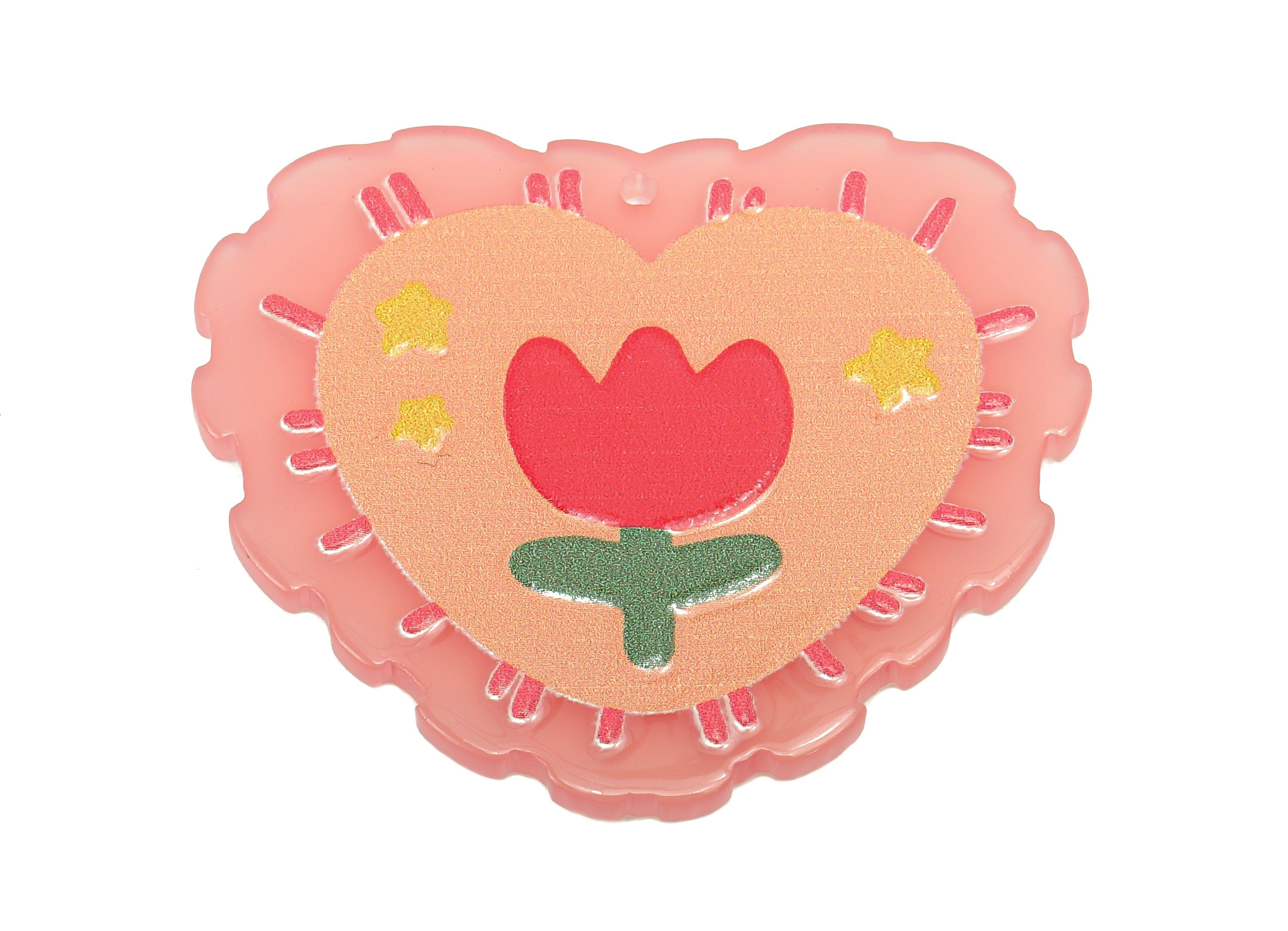 Acrylic Flower Heart Earring Charm - Red Rose Star Pink Heart Earring - Pendant With Hole - Charm For Necklace - 37.8x33x2.7mm - AC2572 - DOMEDBAZAAR
