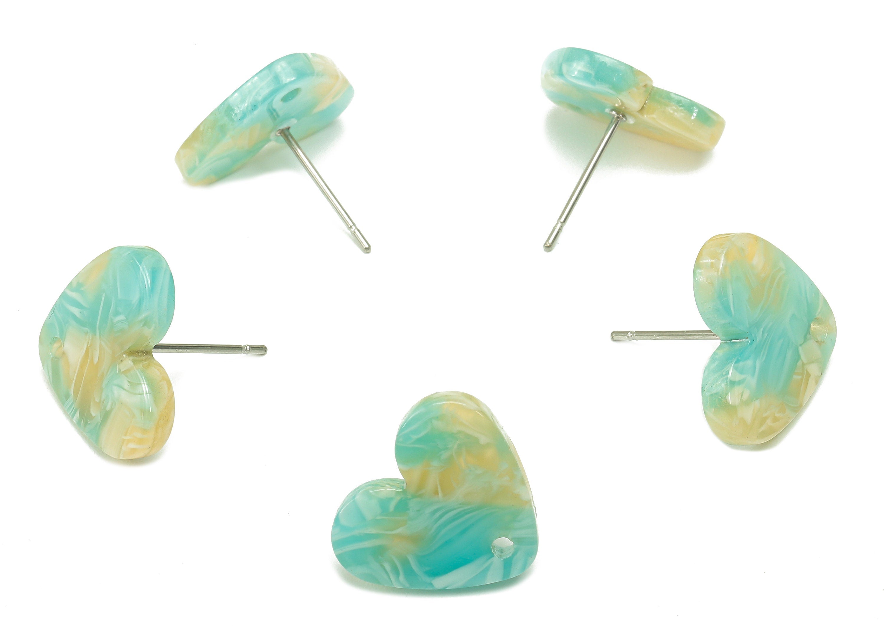 Acetate Heart Stud Earring - Heart Earring Post With Hole - 316 Stainless Steel Stud - Color Code: A846 - 15.04x13.43x2.57mm - AC2559-A846 - DOMEDBAZAAR