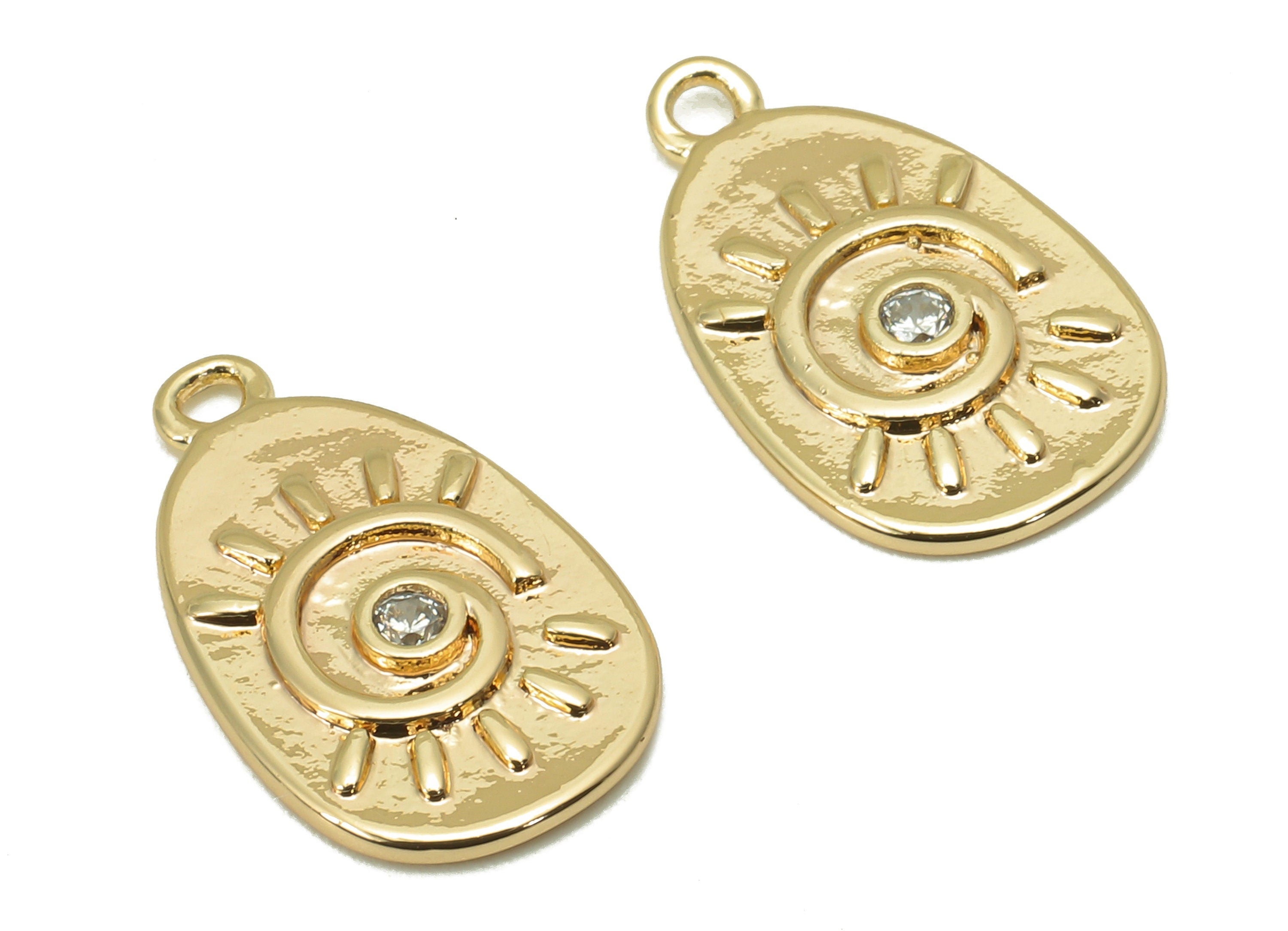 Brass CZ Sun Oval Earring - Cubic Zirconia Spiral Earring Charm - Eye Pendant With Loop - 18K Real Gold Plating - 16.5x10x1.6mm - RGP5803 - DOMEDBAZAAR