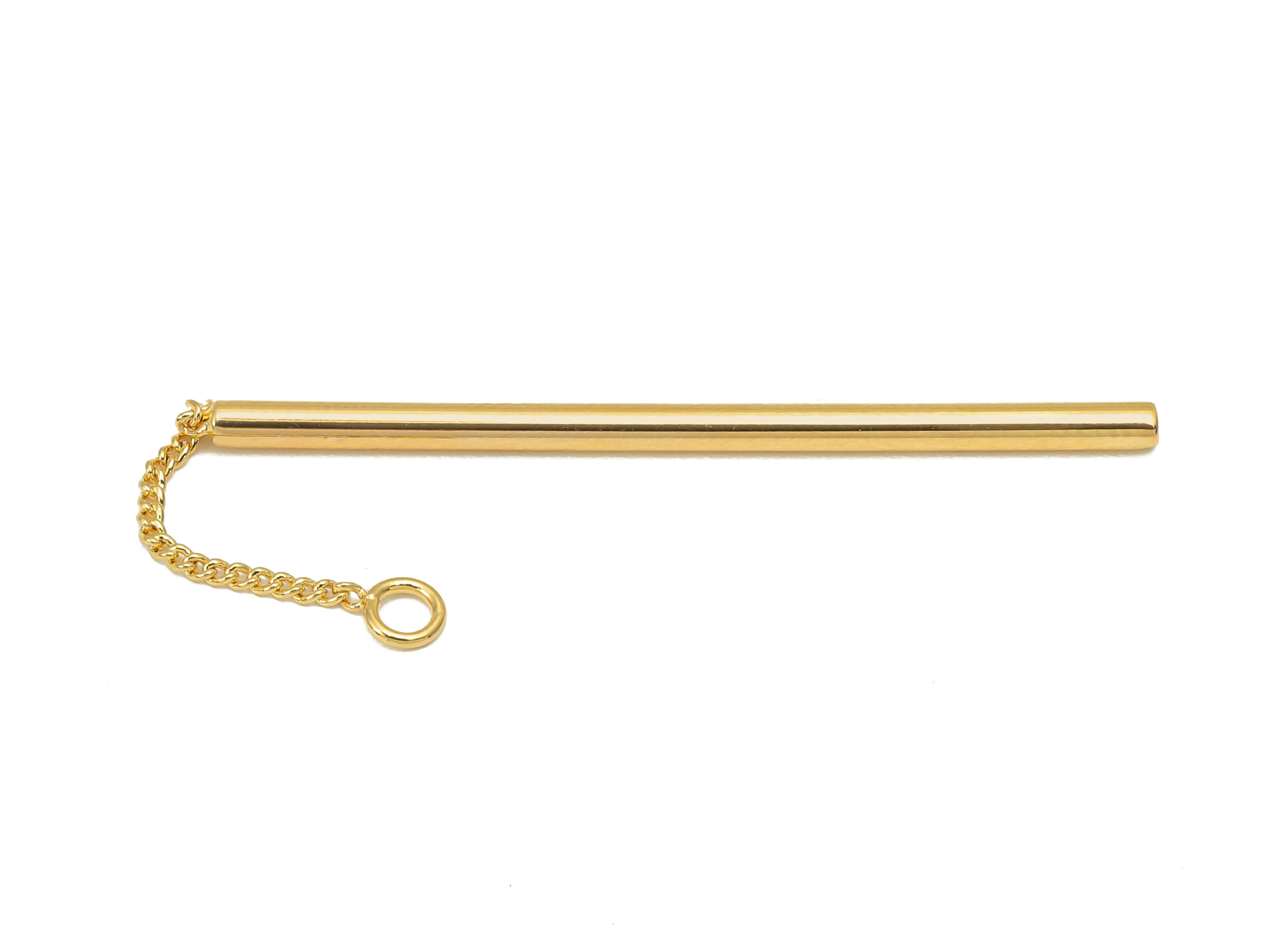Brass Curb Chain Earring Charm - Cyclinder Stick Earring - Long Bar Pendant With Loop - 18K Real Gold Plating - 62.8x2.1x2.1mm - RGP5811 - DOMEDBAZAAR
