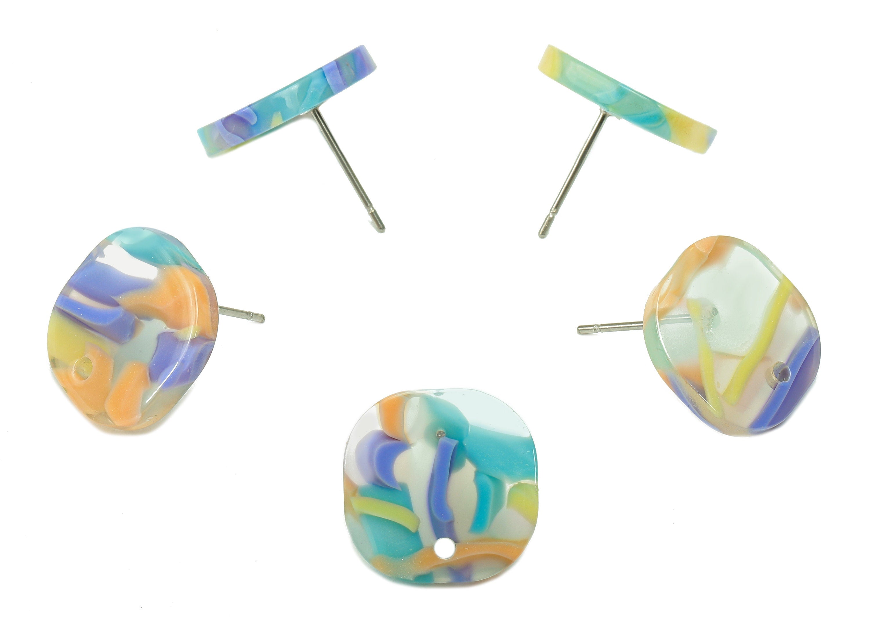 Acetate Oval Square Stud Earring - Acetate Earring Post With Hole - 316 Stainless Steel Stud - Color Code: A848 - 15x15x2.5mm - AC2562-A848 - DOMEDBAZAAR
