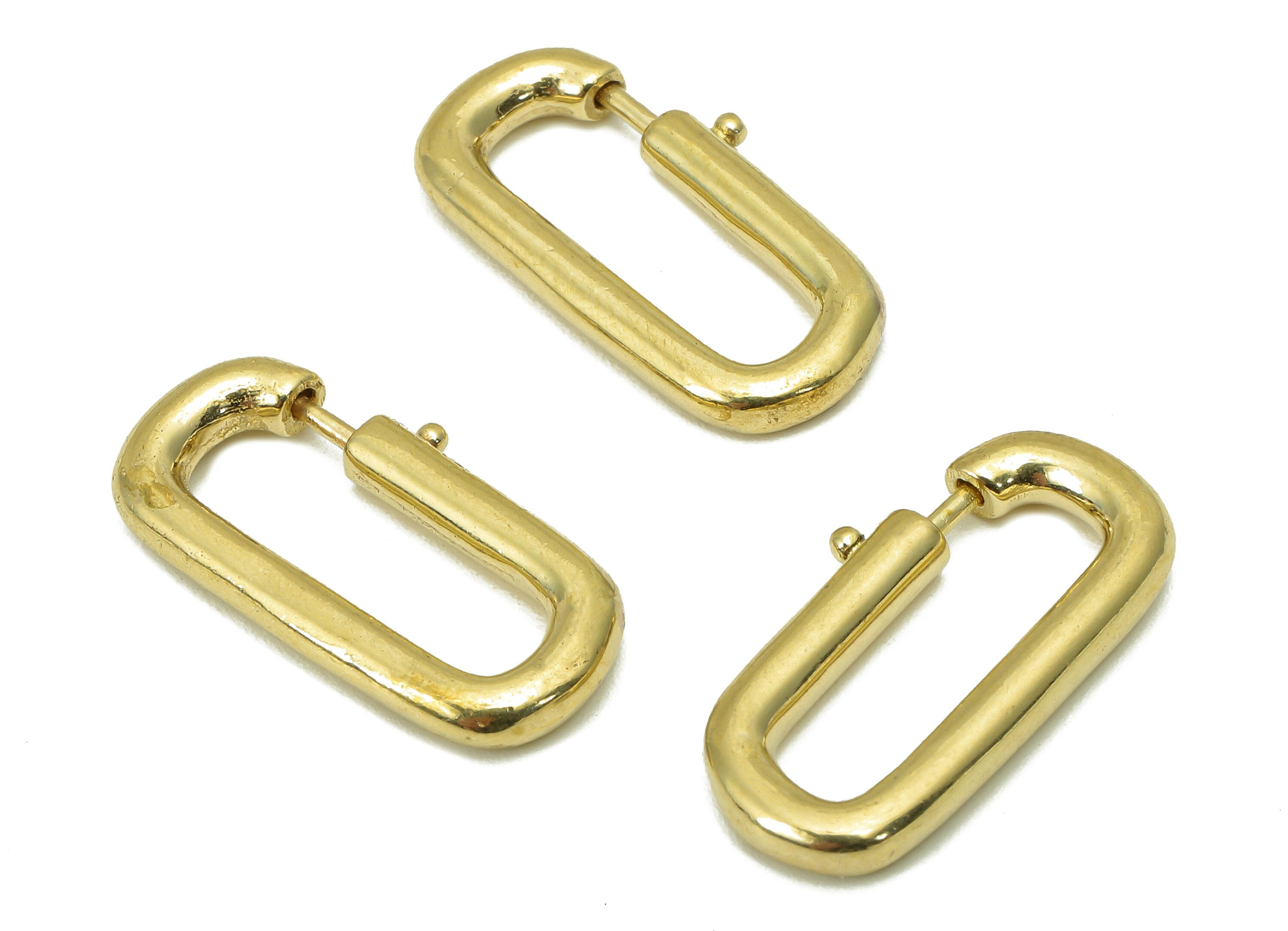 Brass Oval Rectangle Earrings Clasp - Raw Brass Open Close Gate Ring - Pull Spring Gate Oval Clasp - Holder Clasp - 23.2x11.9x2.8mm - PP8184 - DOMEDBAZAAR
