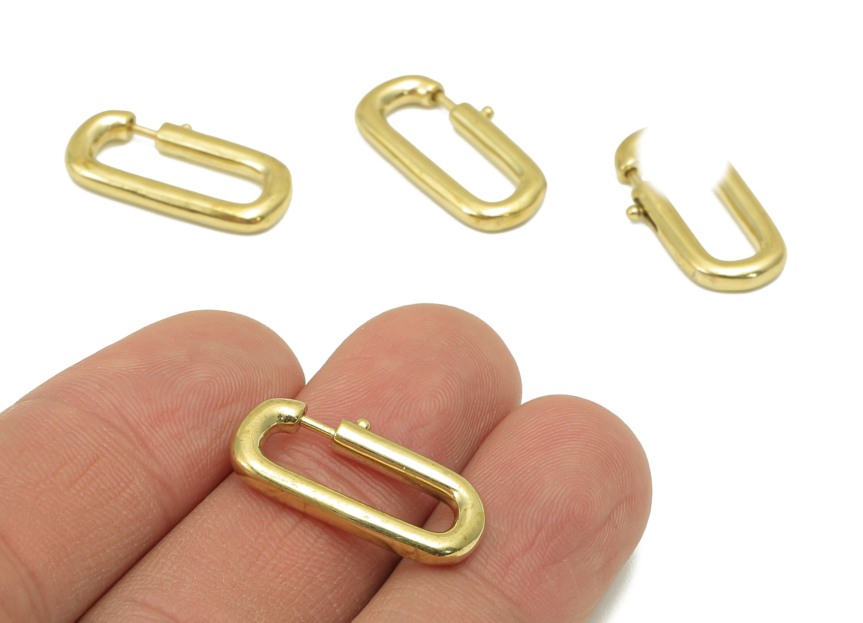 Brass Oval Rectangle Earrings Clasp - Raw Brass Open Close Gate Ring - Pull Spring Gate Oval Clasp - Holder Clasp - 23.2x11.9x2.8mm - PP8184 - DOMEDBAZAAR