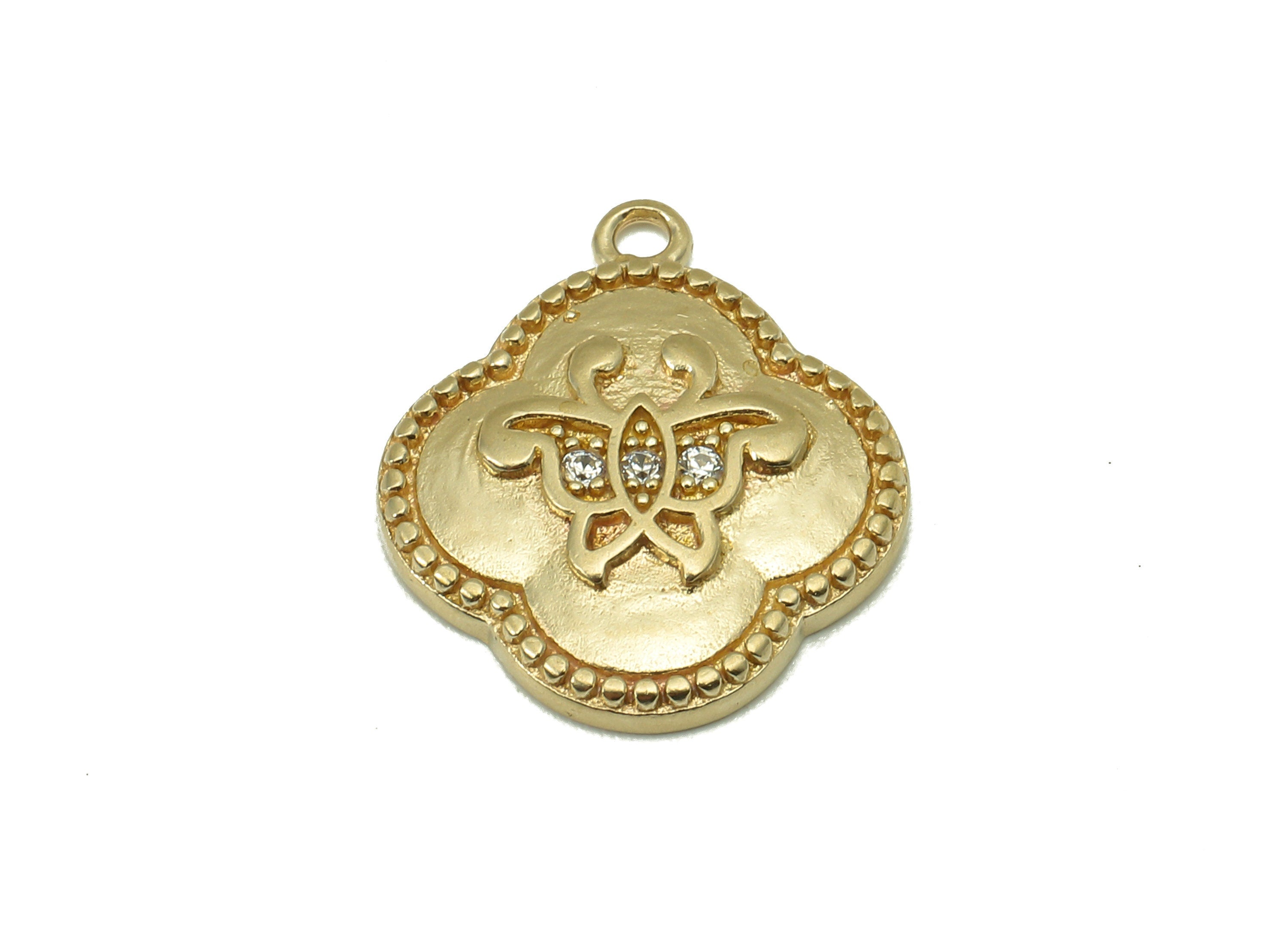 Brass Four Leaf Clover Charm - Raw Brass CZ Butterfly Earring - Pendant With Loop - Dots Charm For Necklace - 17.4x14.8x1.9mm - PP8188 - DOMEDBAZAAR