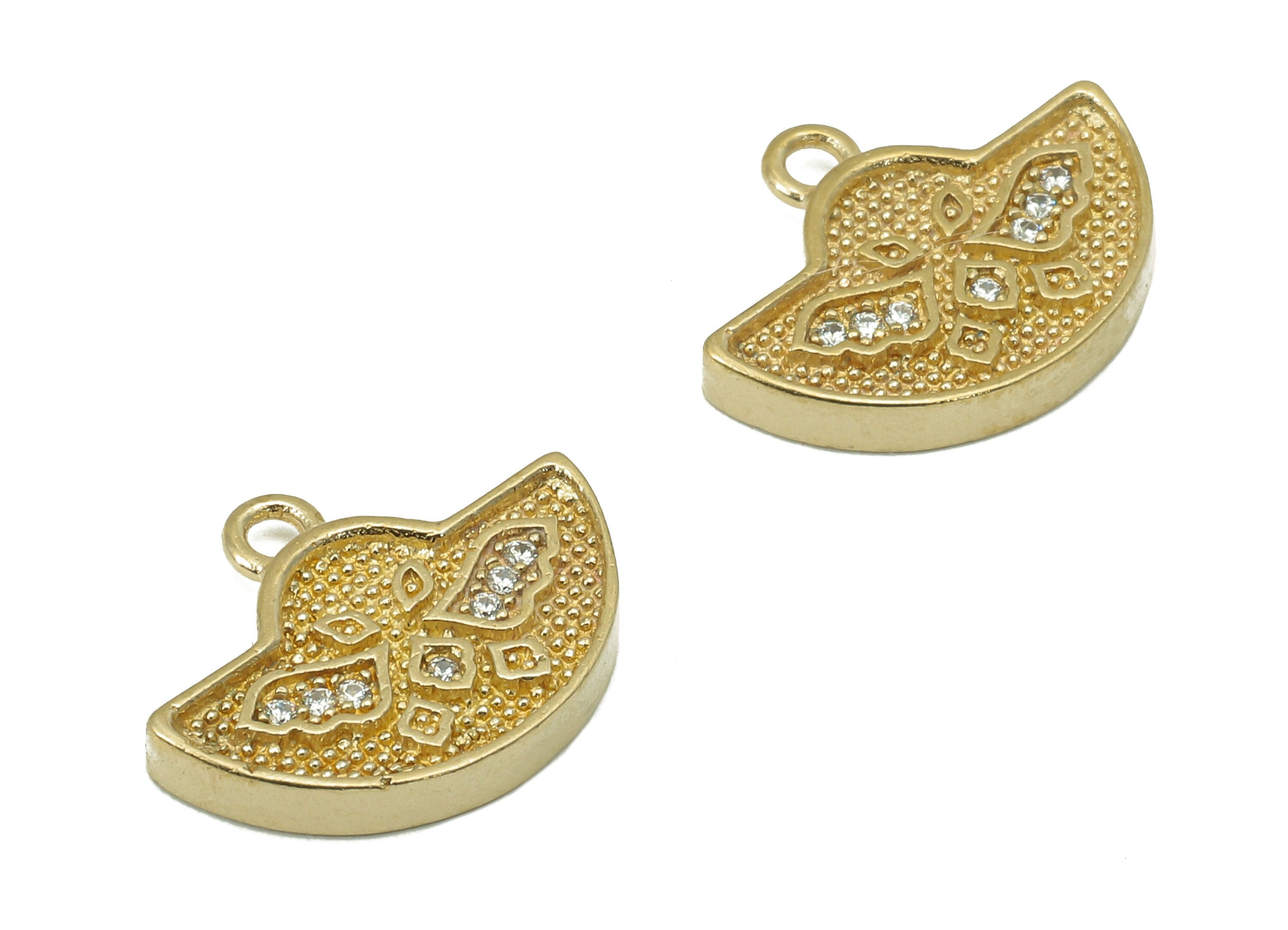 Brass CZ Ingot Earring Charm - Raw Brass Dots Semicircle Earring - Spot Necklace Pendant With Loop - Bracelet Charm - 15.1x11.7x2mm - PP8189 - DOMEDBAZAAR