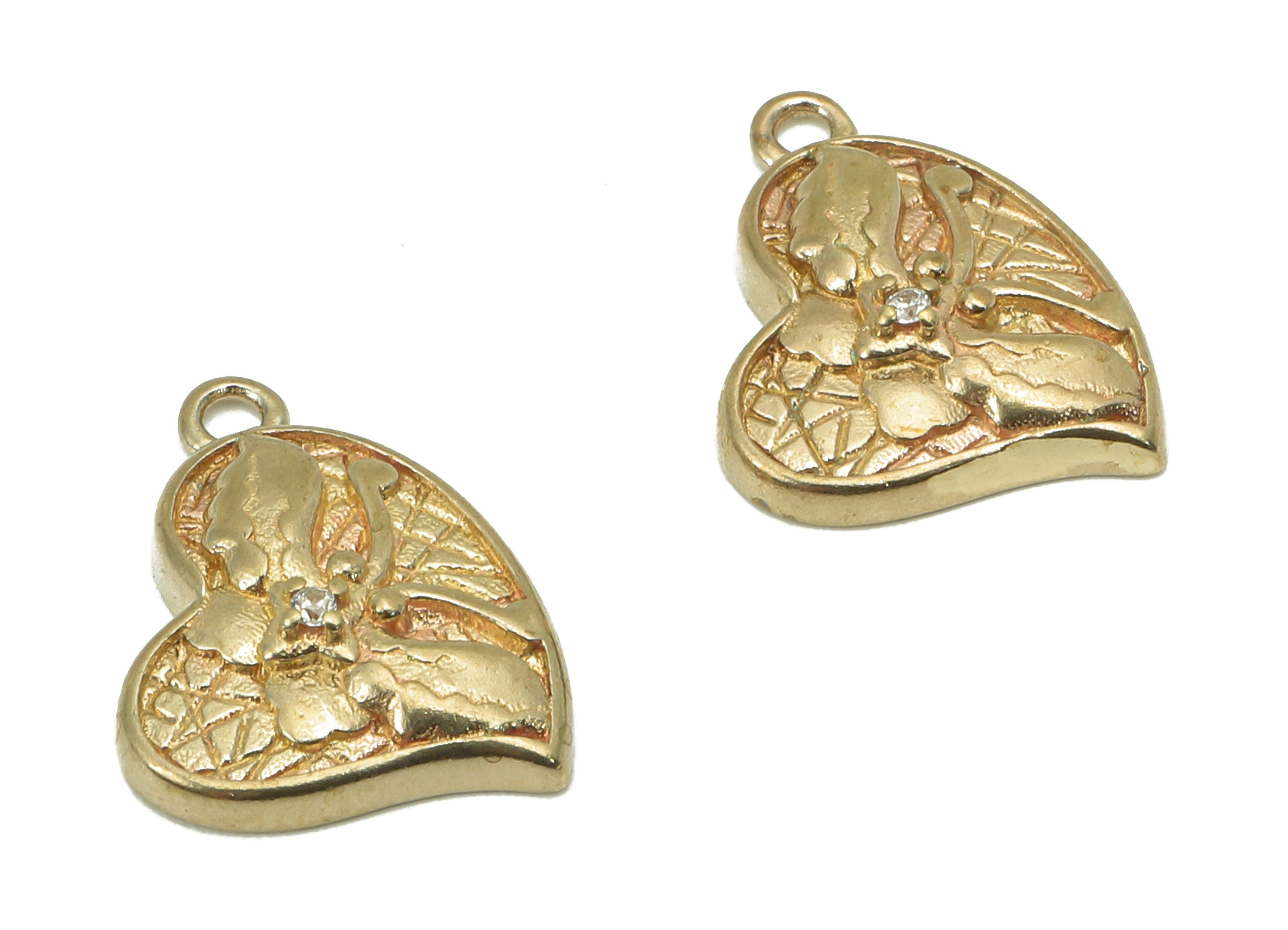 Brass Textured Heart Earring Charm - Raw Brass CZ Butterfly Earring - Pendant With Loop - Charm For Necklace - 15.9x14.5x2mm - PP8190 - DOMEDBAZAAR