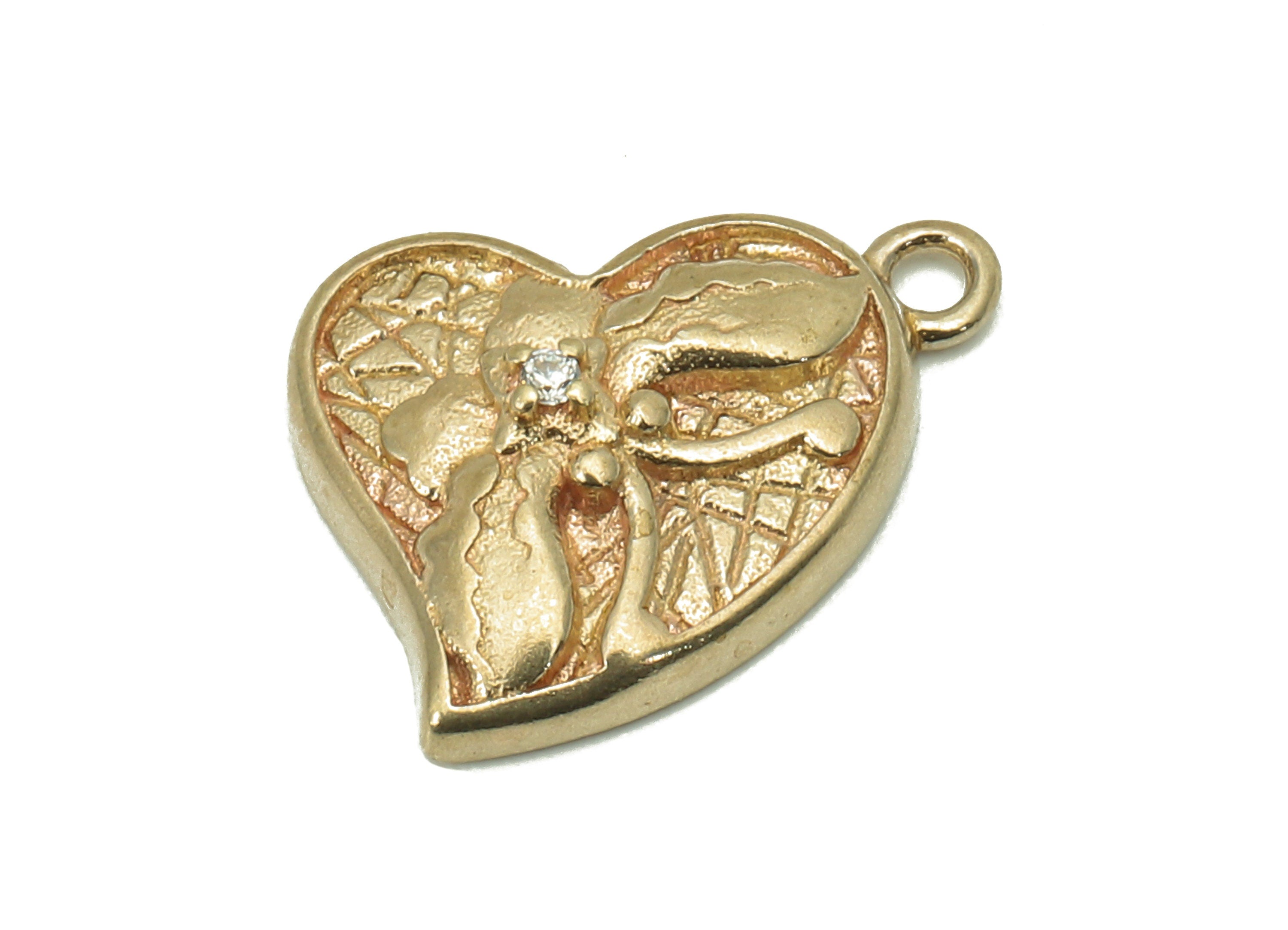 Brass Textured Heart Earring Charm - Raw Brass CZ Butterfly Earring - Pendant With Loop - Charm For Necklace - 15.9x14.5x2mm - PP8190 - DOMEDBAZAAR