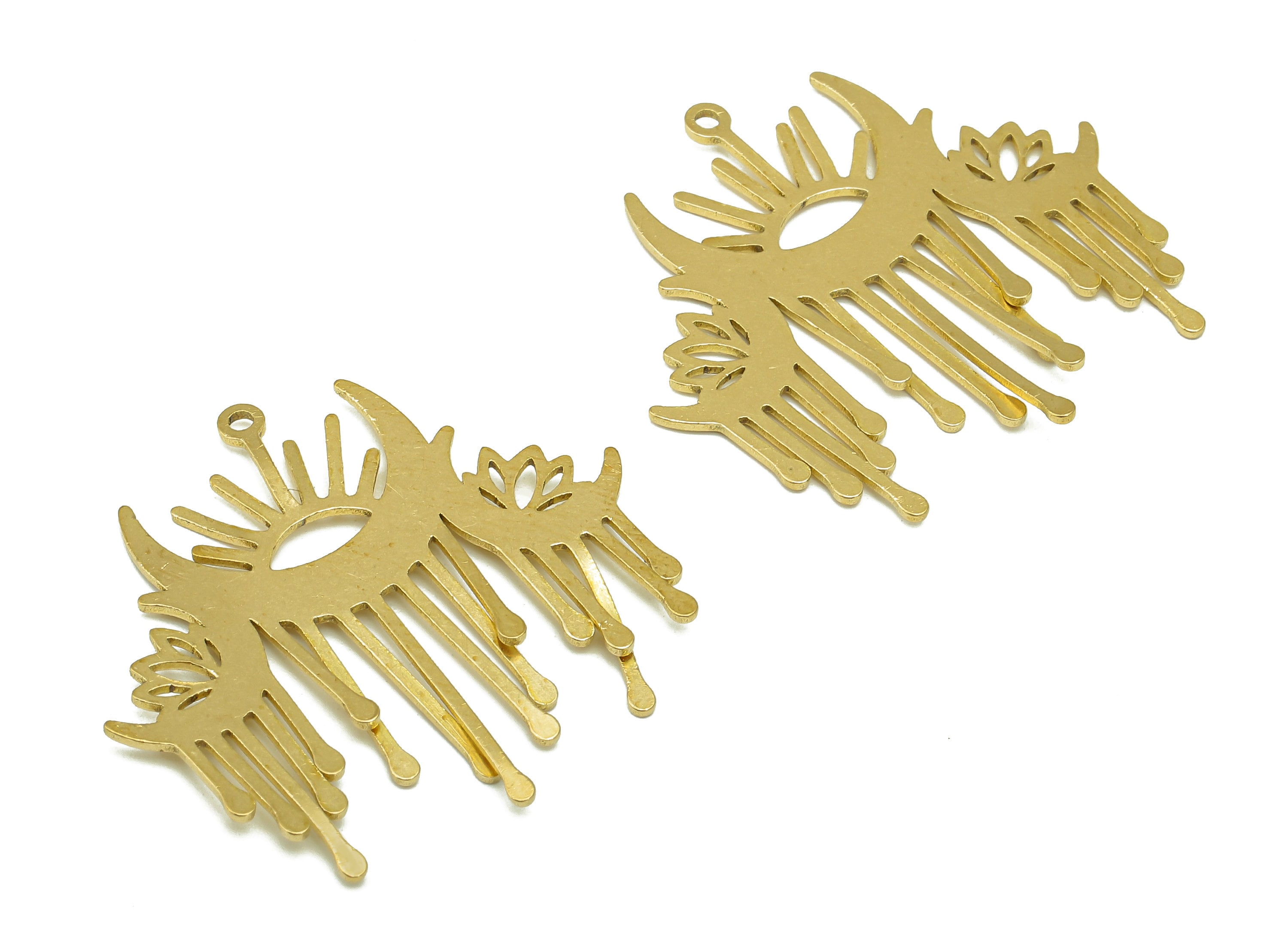 Brass Crescent Pendant - Raw Brass Moon Earring Charm - Sun Cutout Earring With Loop - Flower Charm For Necklace - 25.1x23.2x0.6mm - PPA6629 - DOMEDBAZAAR