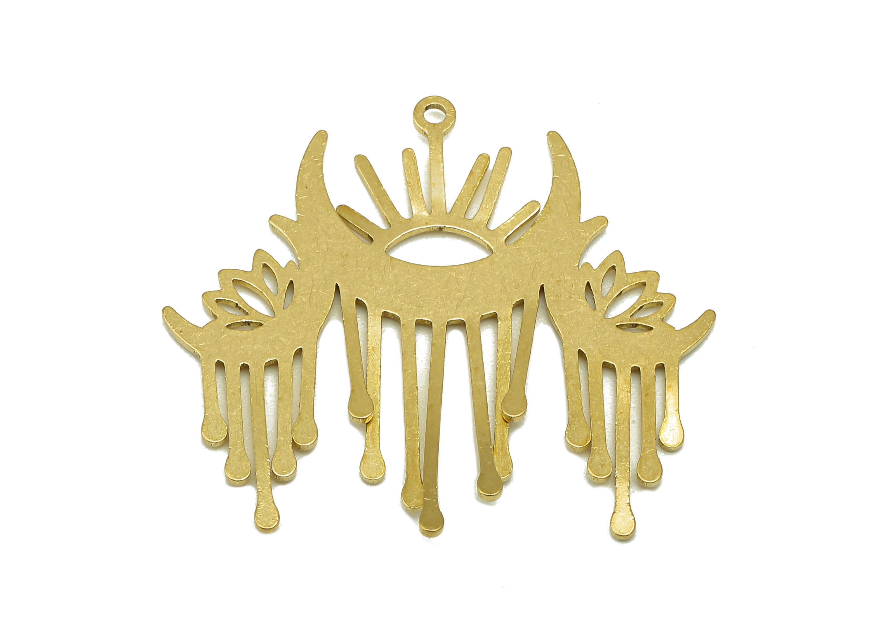 Brass Crescent Pendant - Raw Brass Moon Earring Charm - Sun Cutout Earring With Loop - Flower Charm For Necklace - 25.1x23.2x0.6mm - PPA6629 - DOMEDBAZAAR