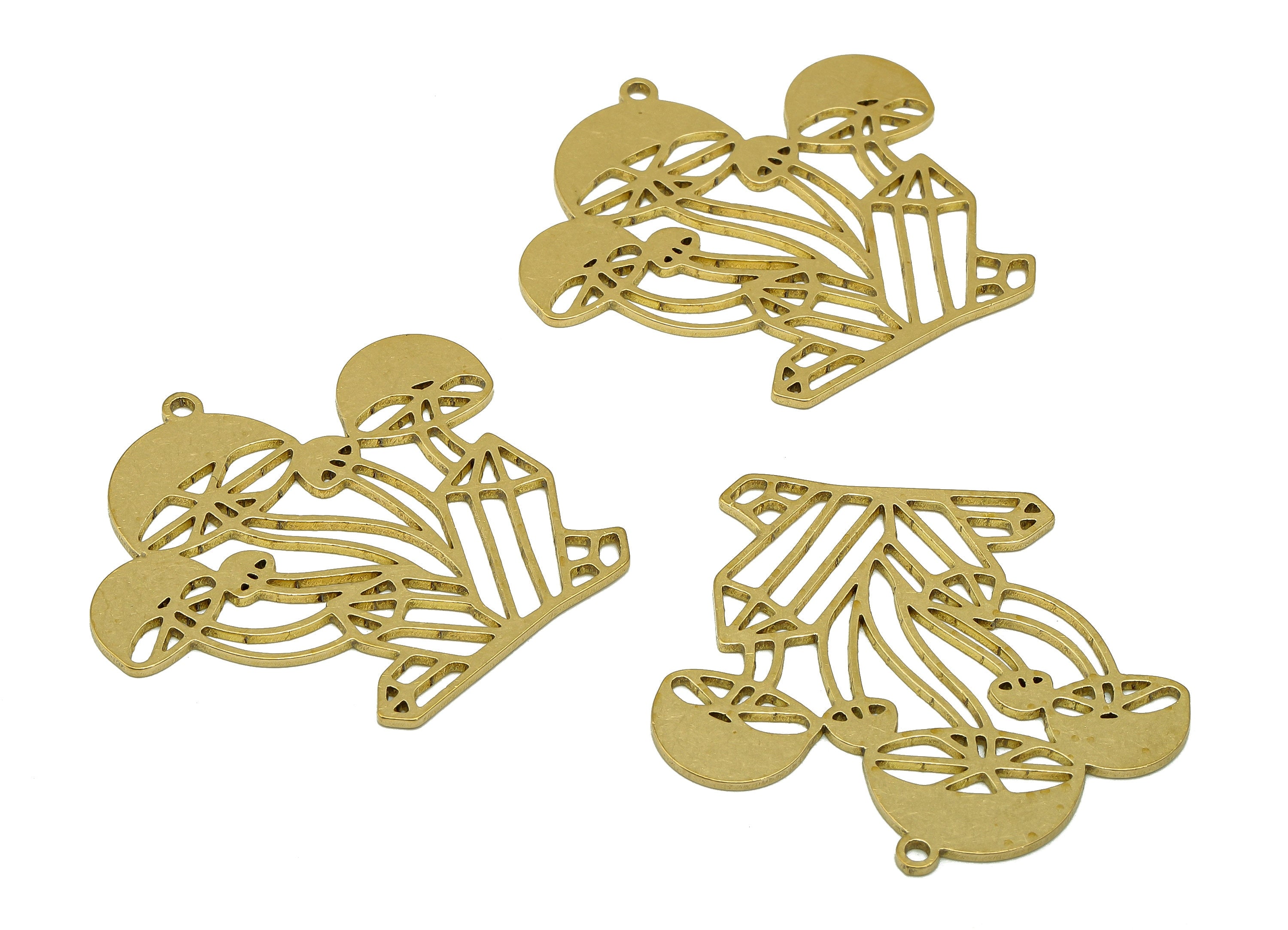 Brass Mushroom Earring Charms - Raw Brass Crystal Pattern Earring - Fungus Pendant With Loop - Botanical Charms- 37.1x32.3x0.9mm - PPA6671 - DOMEDBAZAAR