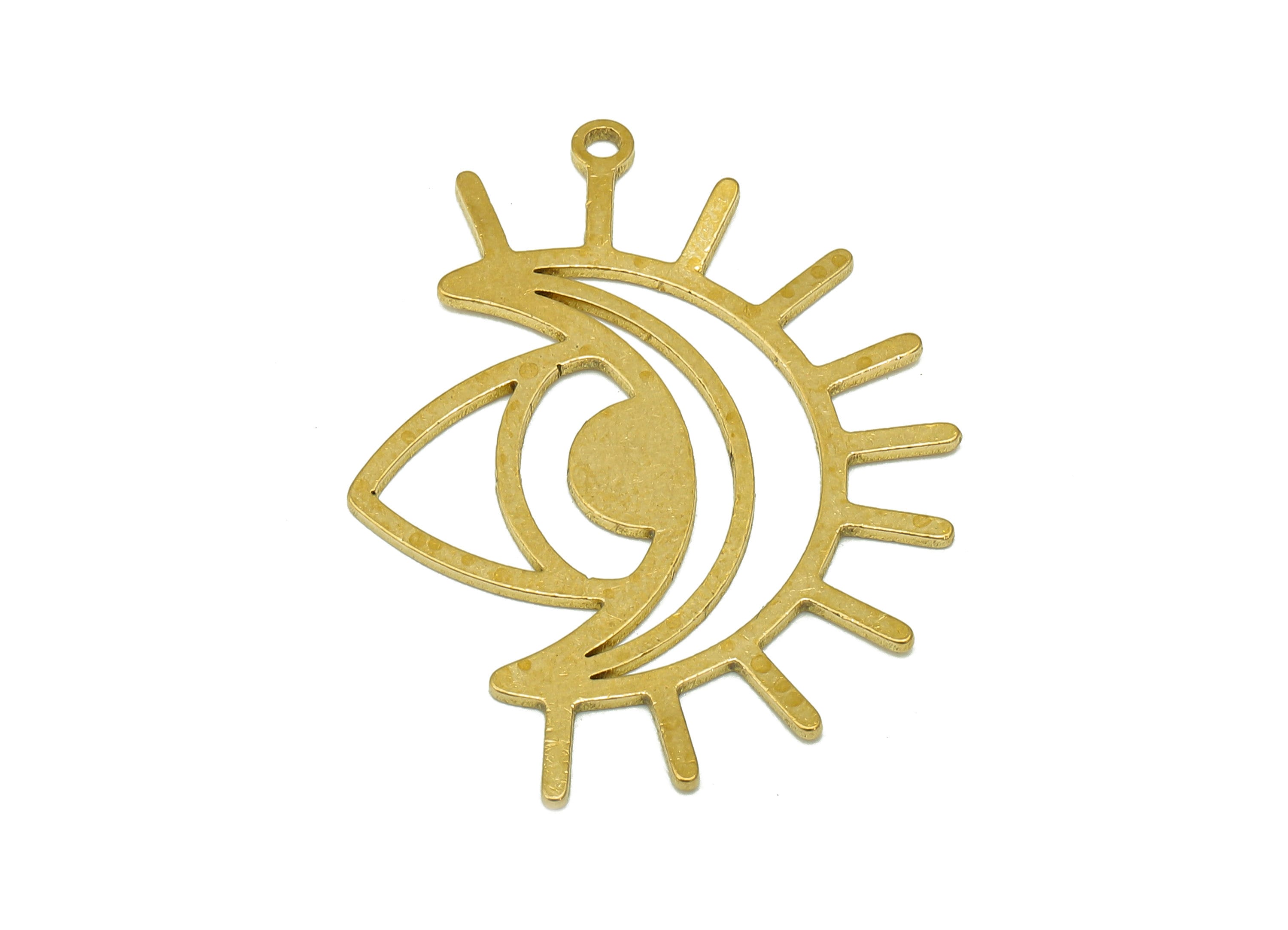 Brass Sun Crescent Earring Charm - Raw Brass Celestial Sun Moon Earring - Triangle Pendant With Loop - For Necklace - 30x26.8x1mm - PPA6674 - DOMEDBAZAAR