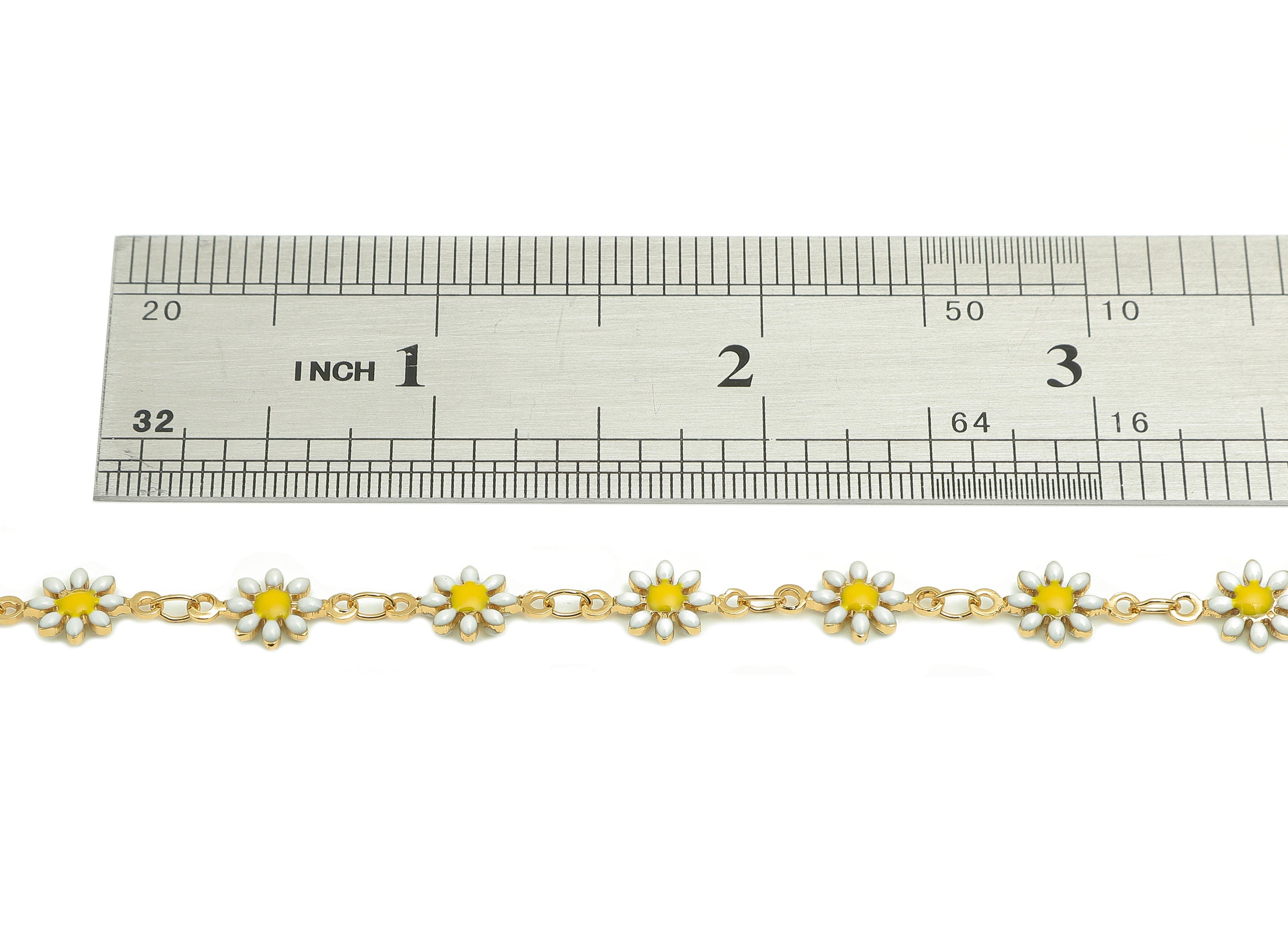 Brass Daisy Chain - Enamel Flower Chains - Floral Link Chain Findings - For Bracelet - 18K Real Gold Plating - 12.8x7.4x2.3mm - RGP5654A - DOMEDBAZAAR