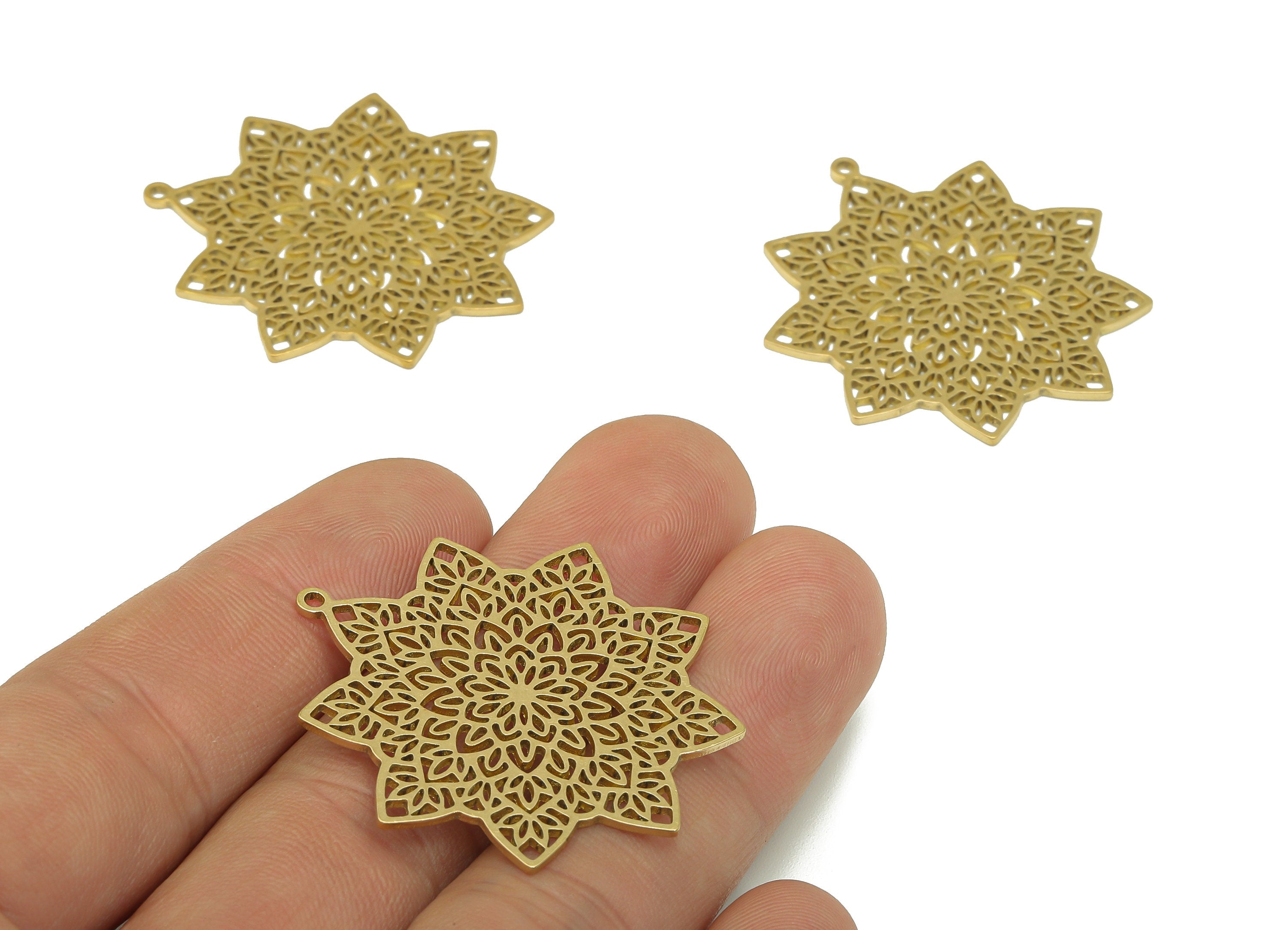 Brass Flower Earring Charms - Raw Brass Flower Earring - Flower Pendant With Loop - Botanical Charm For Necklace - 35.3x27.3x0.9mm - PPA6826 - DOMEDBAZAAR