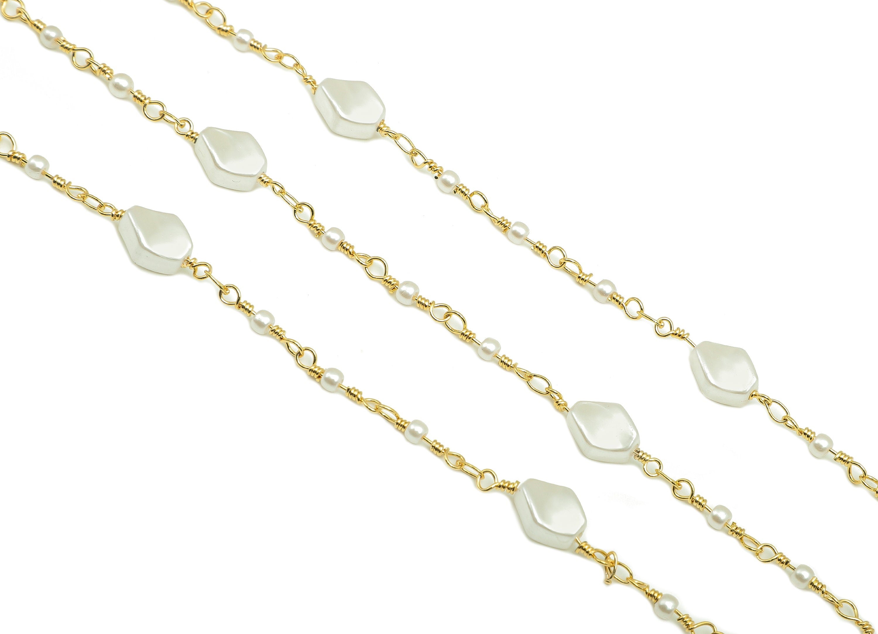 Brass Beaded Chain - Pearl Satellite Chain - Diamond Bead Chain - For Necklace - 18K Real Gold Plating - 16.3x7.6x3.9mm - RGP5682 - DOMEDBAZAAR