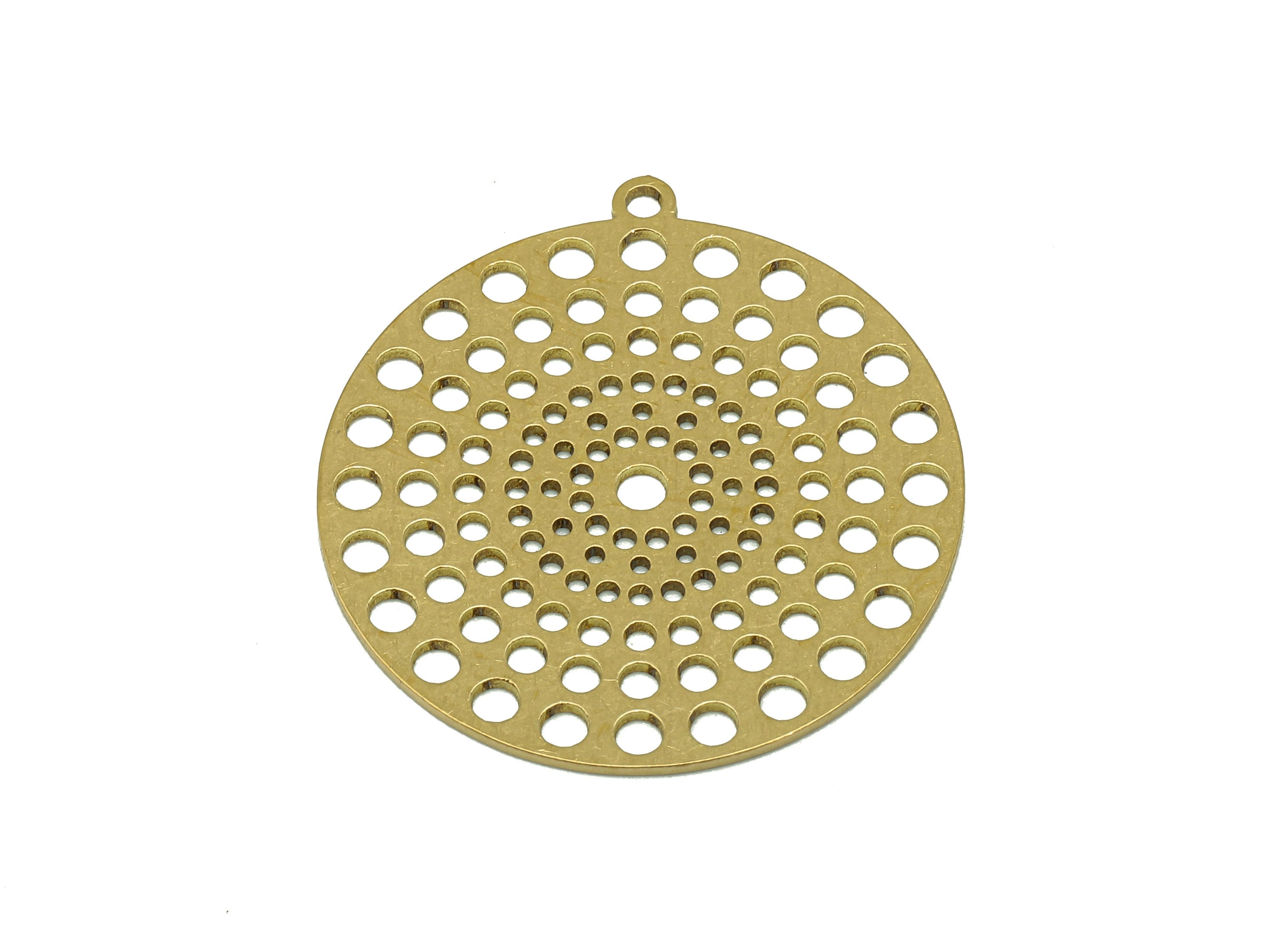 Brass Round Bubbles Earring Charm - Raw Brass Mini Cutout Dots Earring - Circle Pendant With Loop - For Necklace - 36.9x33.9x0.9mm - PPA6855 - DOMEDBAZAAR