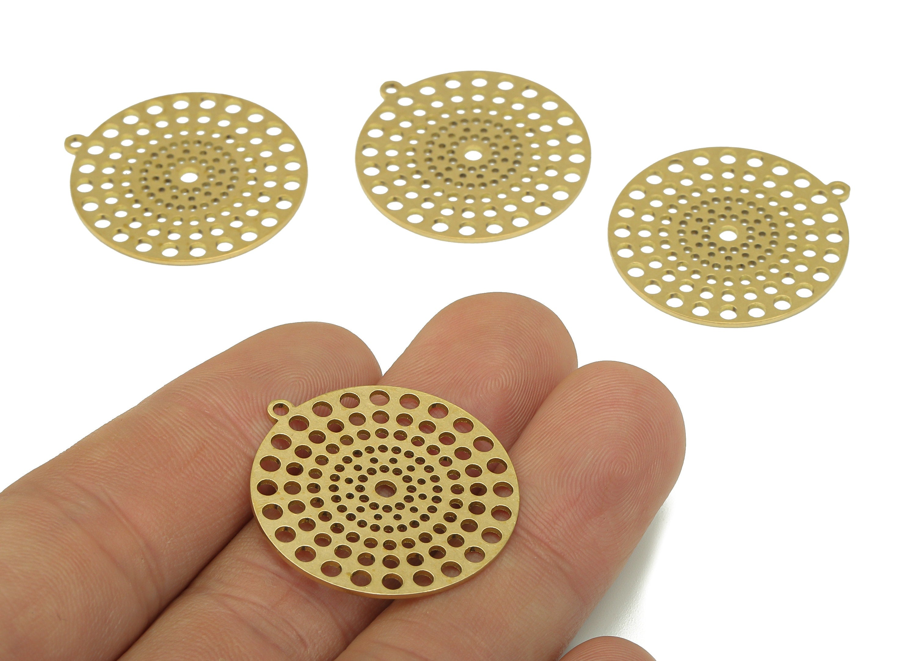 Brass Round Bubbles Earring Charm - Raw Brass Mini Cutout Dots Earring - Circle Pendant With Loop - For Necklace - 36.9x33.9x0.9mm - PPA6855 - DOMEDBAZAAR
