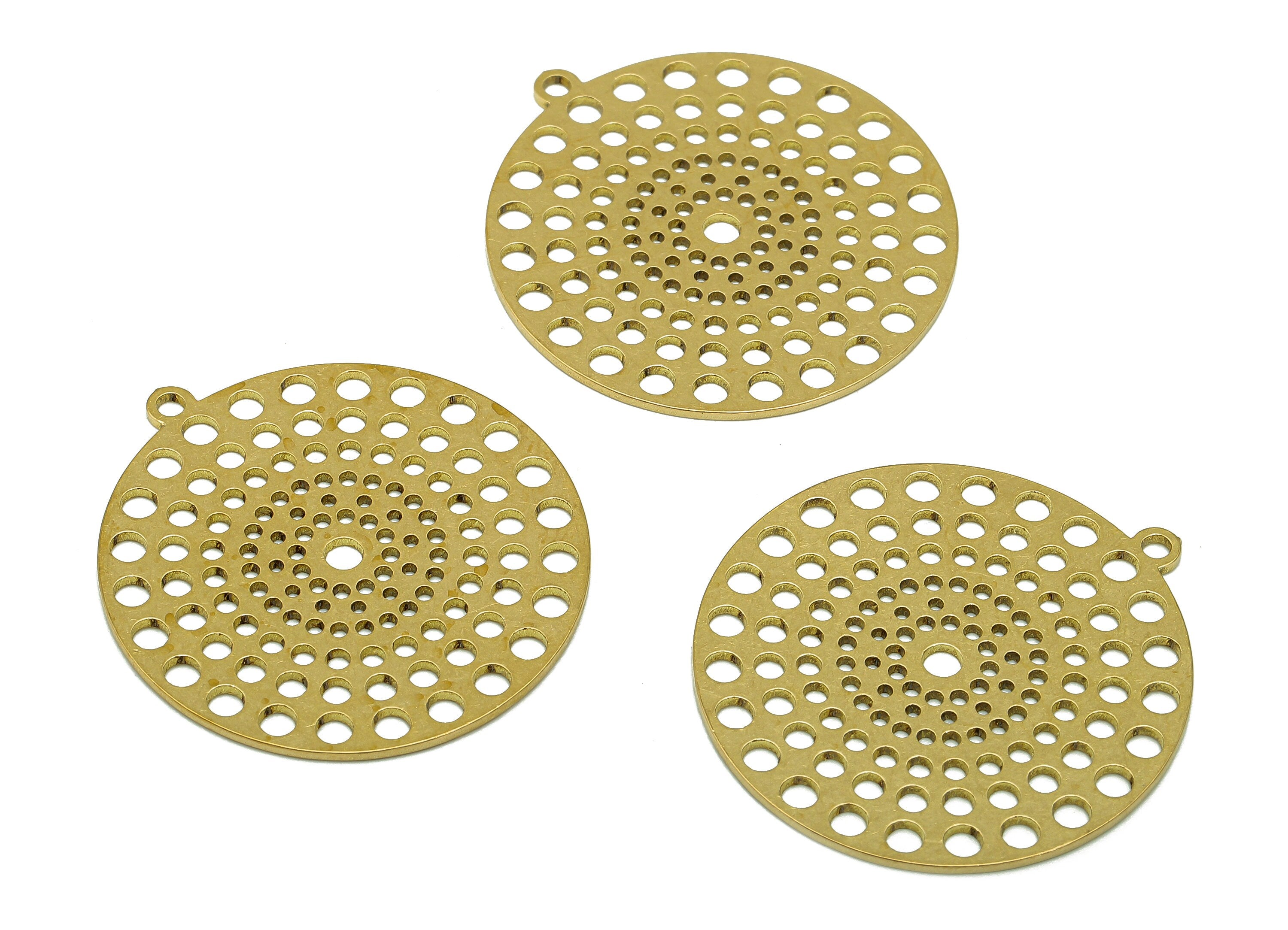 Brass Round Bubbles Earring Charm - Raw Brass Mini Cutout Dots Earring - Circle Pendant With Loop - For Necklace - 36.9x33.9x0.9mm - PPA6855 - DOMEDBAZAAR