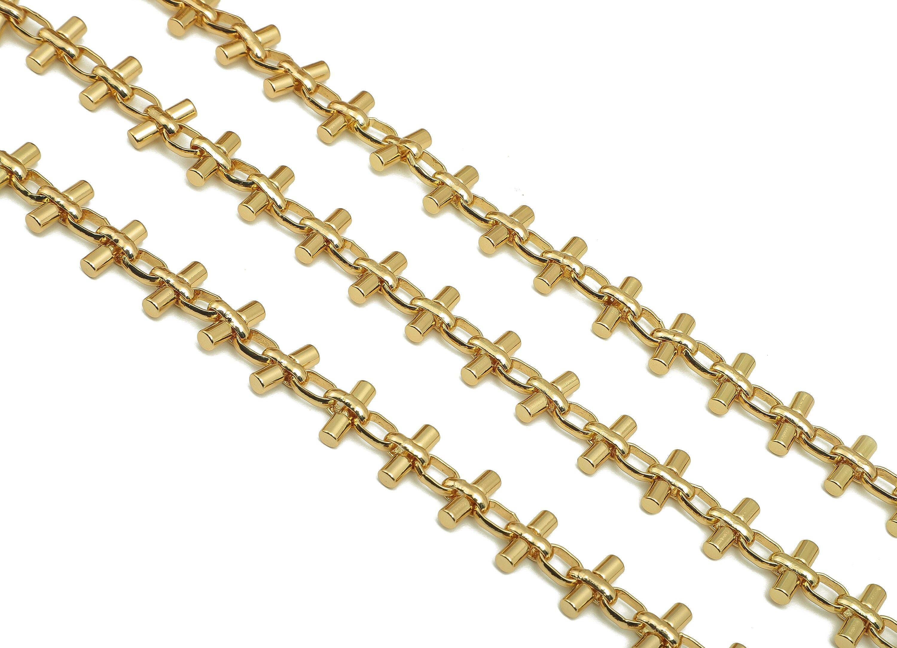 Brass Thick Oval Cylinder Chain - Lattice Chains For Bracelet - Bar Beaded Satellite Chain - 18K Real Gold Plating - 12.11x8.7x4.6mm-RGP5658 - DOMEDBAZAAR