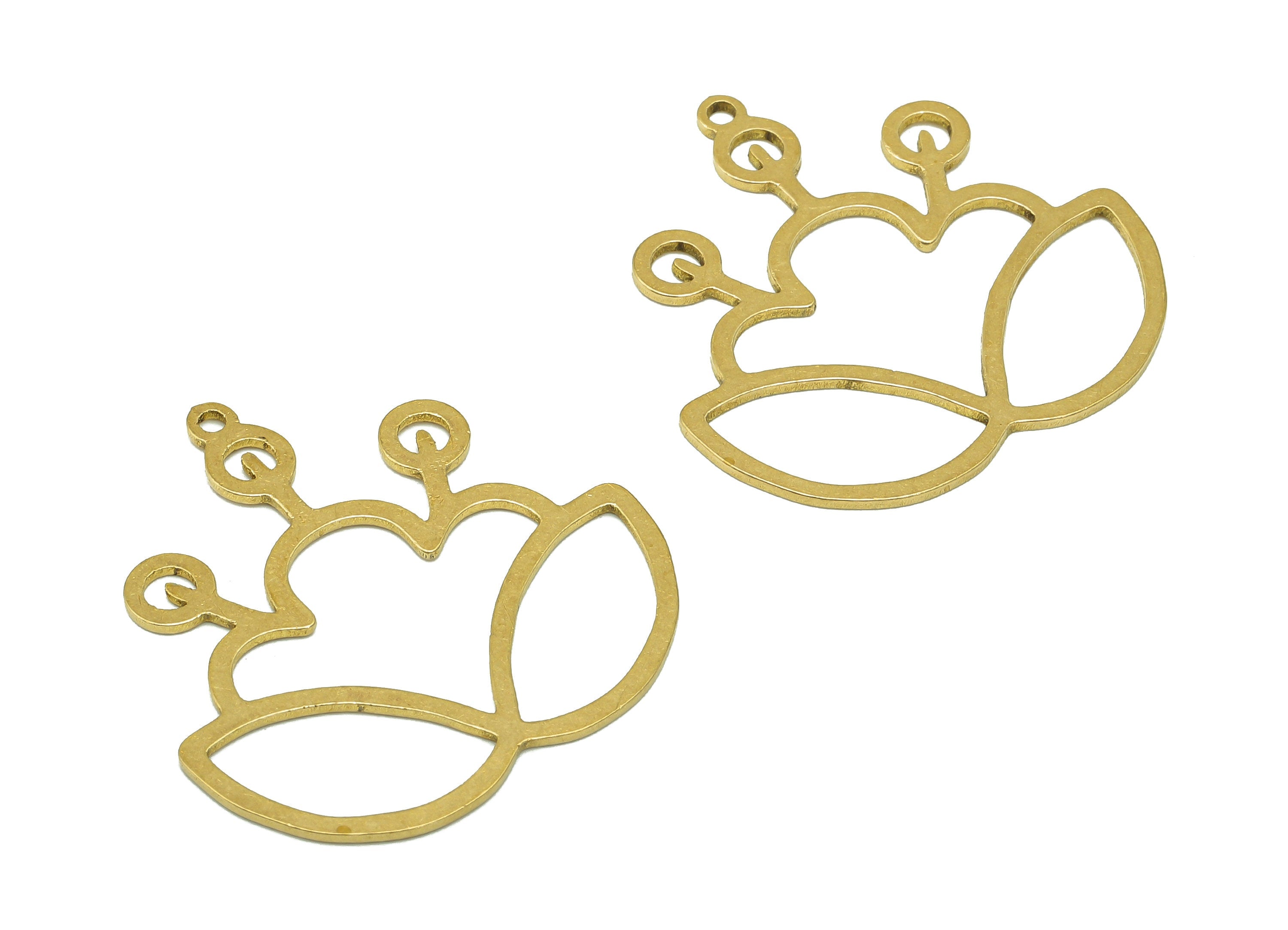Brass Flower Earring Charms - Raw Brass Cutout Earring - Flower Pendant With Loop - Lotus Charm For Necklace -30.15x29.71x0.76mm - PPA6926 - DOMEDBAZAAR