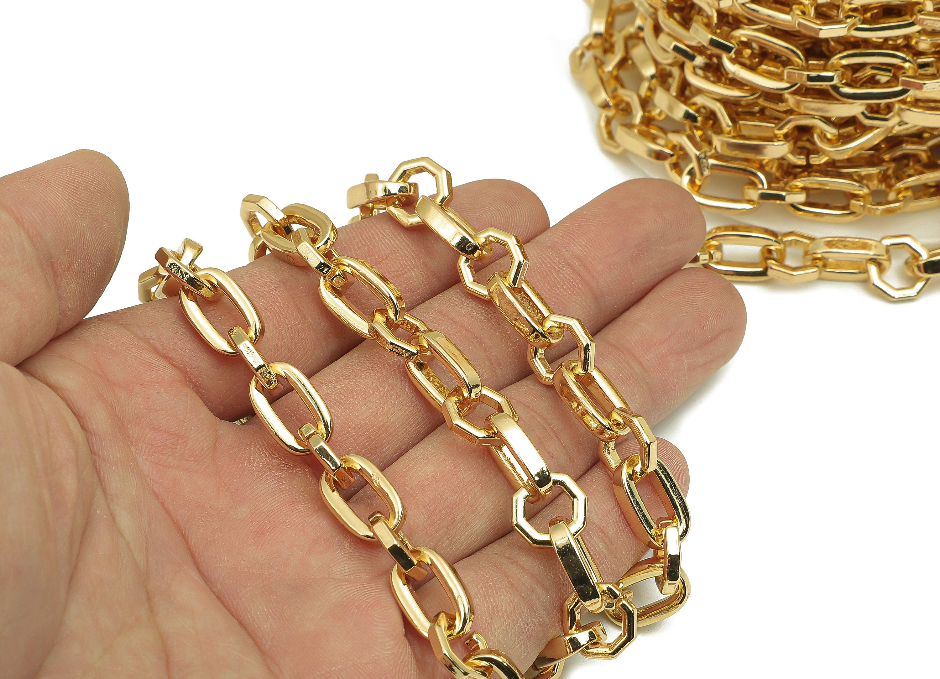5m Real 18K Gold Plated Brass Link Chains Necklace Bracelet Chains
