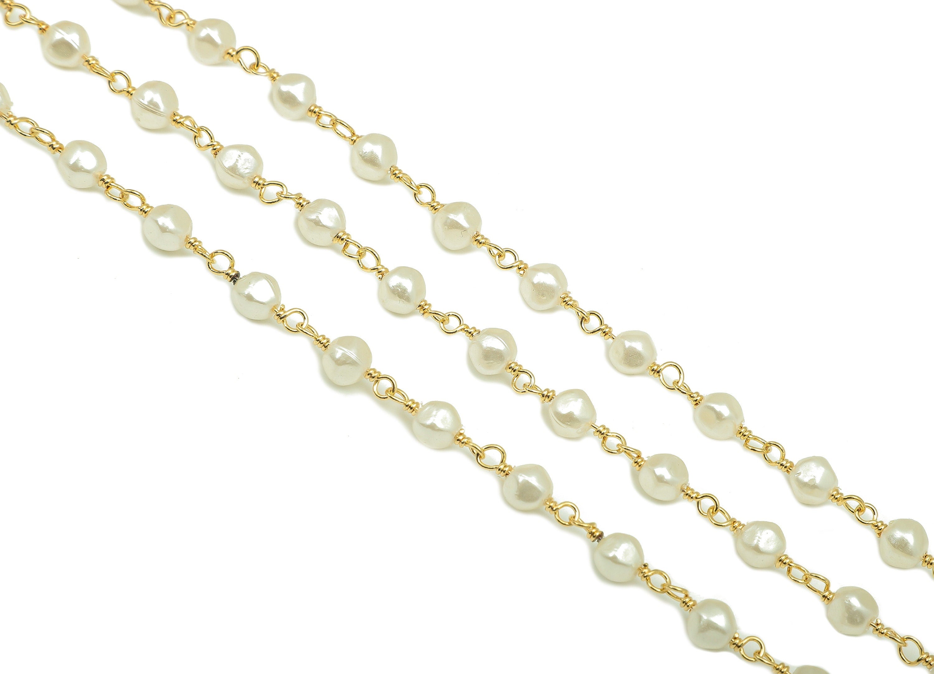Brass Beads Chain - Gold Pearl Beaded Chains - Pearl Bead Chain - Gift For Her For Necklace - 18K Chains - 14x5.3x5.3mm - RGP5817 - DOMEDBAZAAR