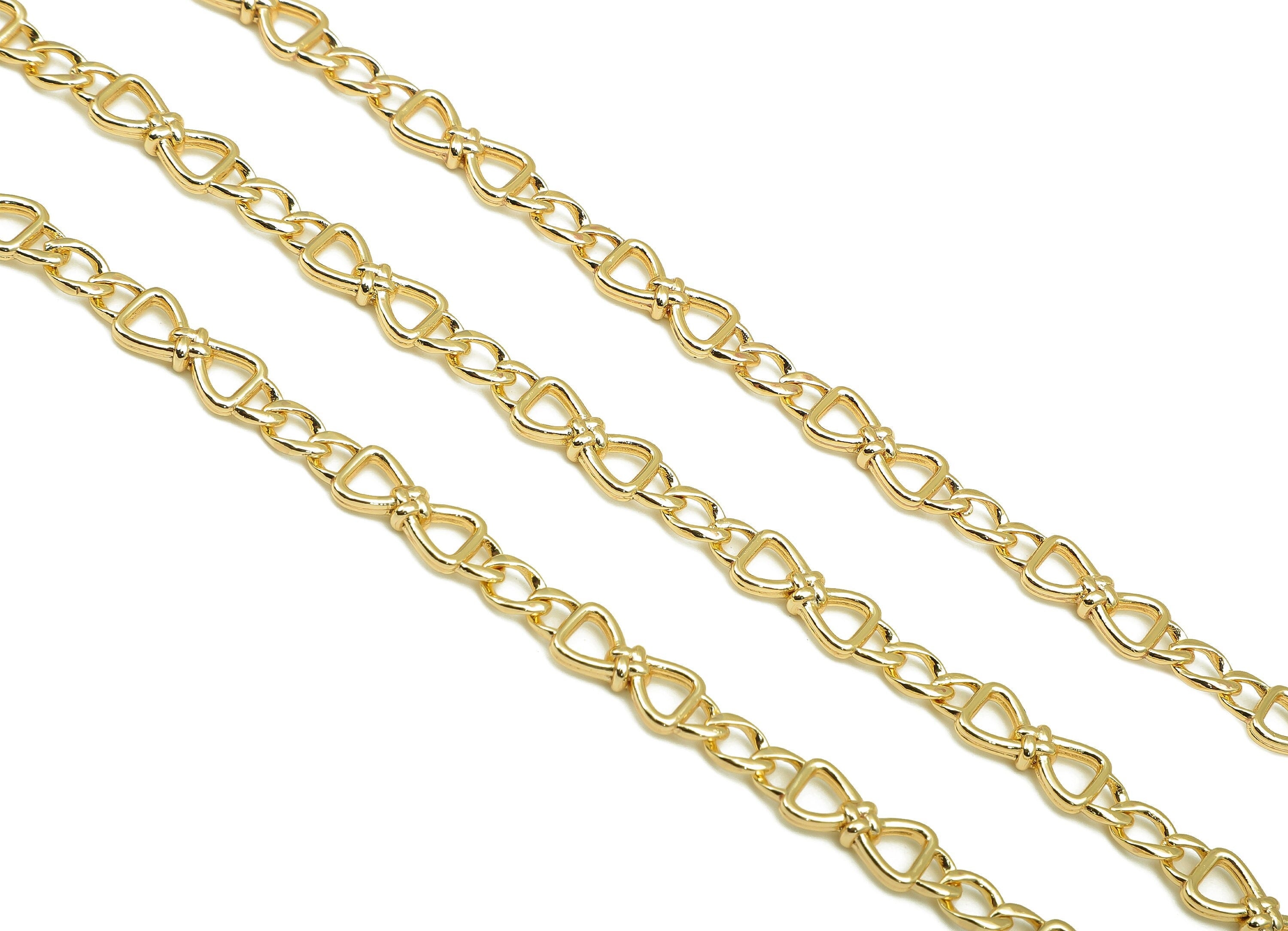 Brass Knot Chain - Gold Bowtie Chain - Bowtie Curb Chain - Gift For Her For Necklace - 18K Chains - 20.8x6.4x1.8mm - RGP5818 - DOMEDBAZAAR