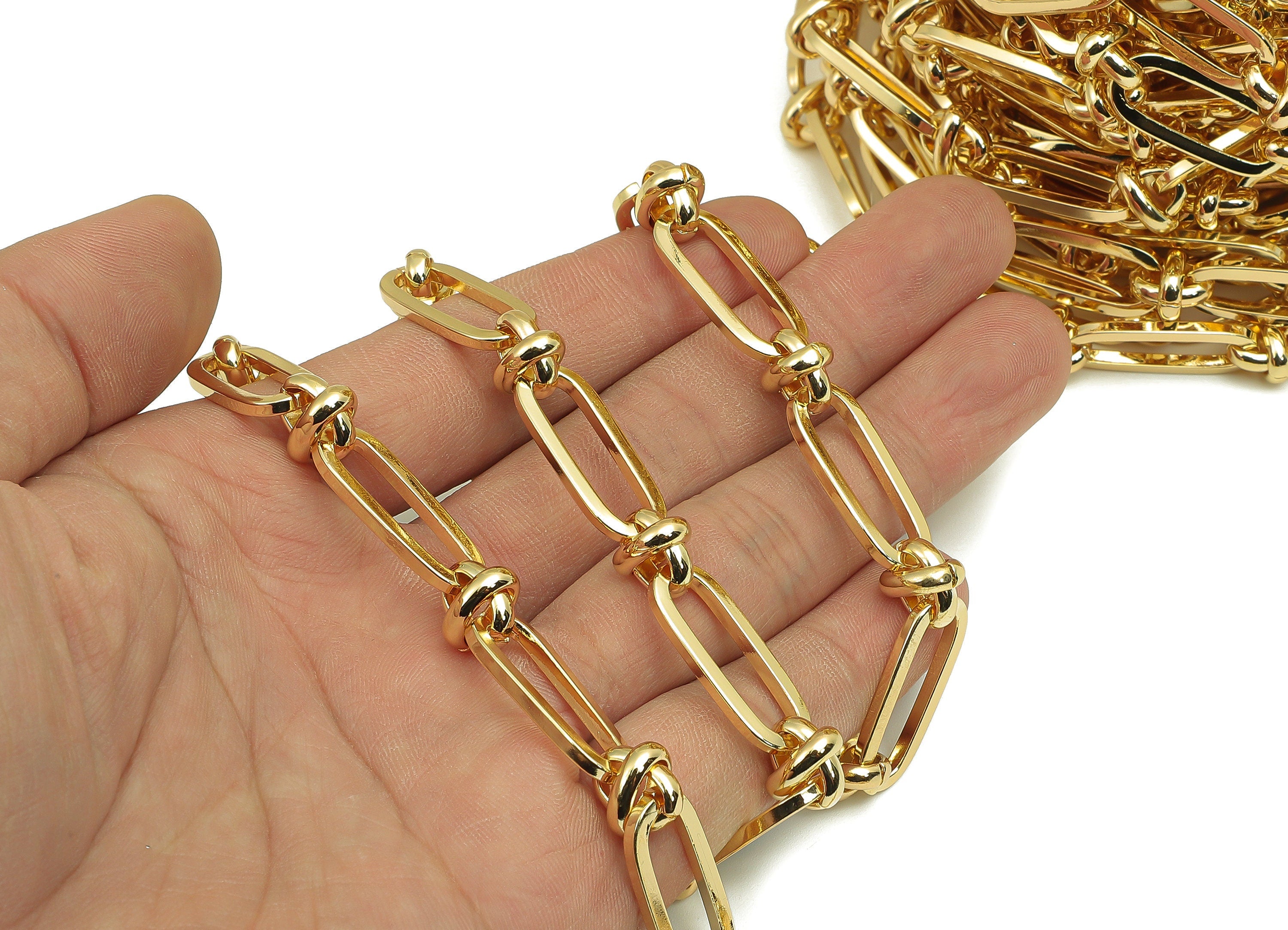 Brass Flat Cable Chain - Gold Flat Oval Chain - Huge Paper Clip Chain - For Necklace - 18K Chains - 39x10x2mm - RGP5822 - DOMEDBAZAAR