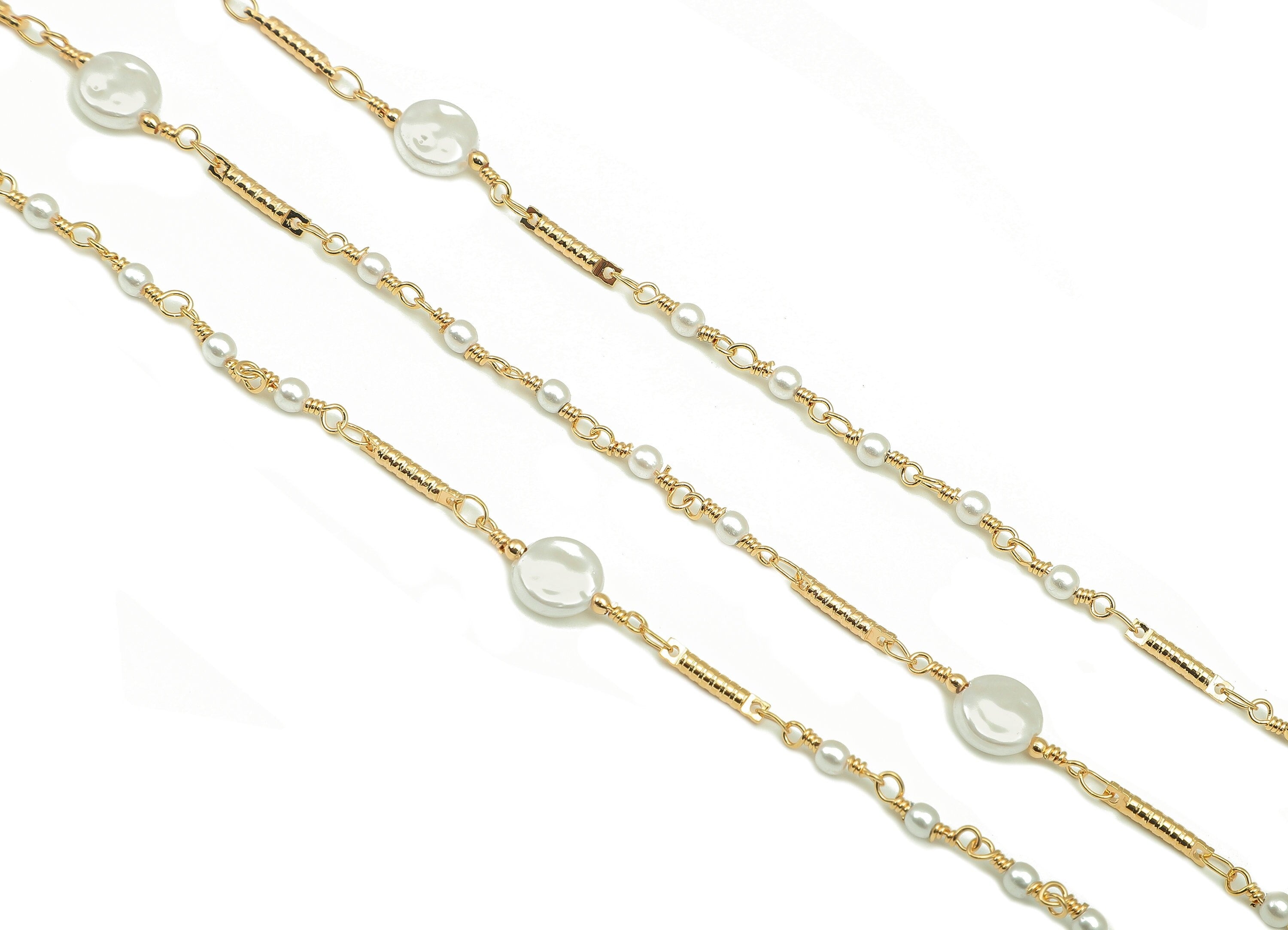 Brass Bar Satellite Cable Chain - Gold Satellite Chain - Pearl Round Satellite Bead Chain - 18K Chains - 18.3x8x3.3mm - RGP5908 - DOMEDBAZAAR
