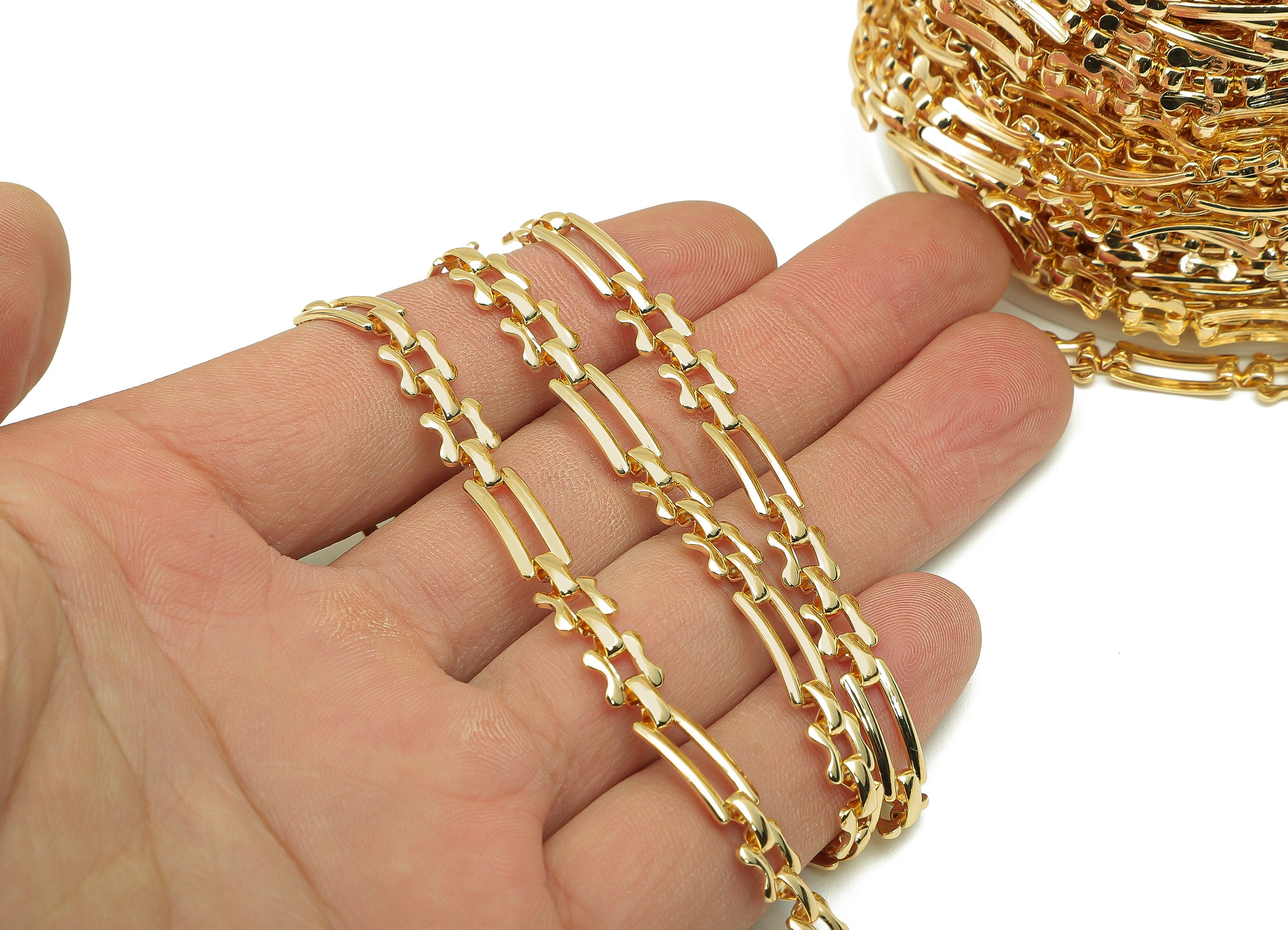 Brass Connected Tags Chunky Chain - Paperclip Chain - Rectangle Links Chain - 18K Chains - Bracelet Chain - 28.3x5.5x0.8mm -RGP6114 - DOMEDBAZAAR