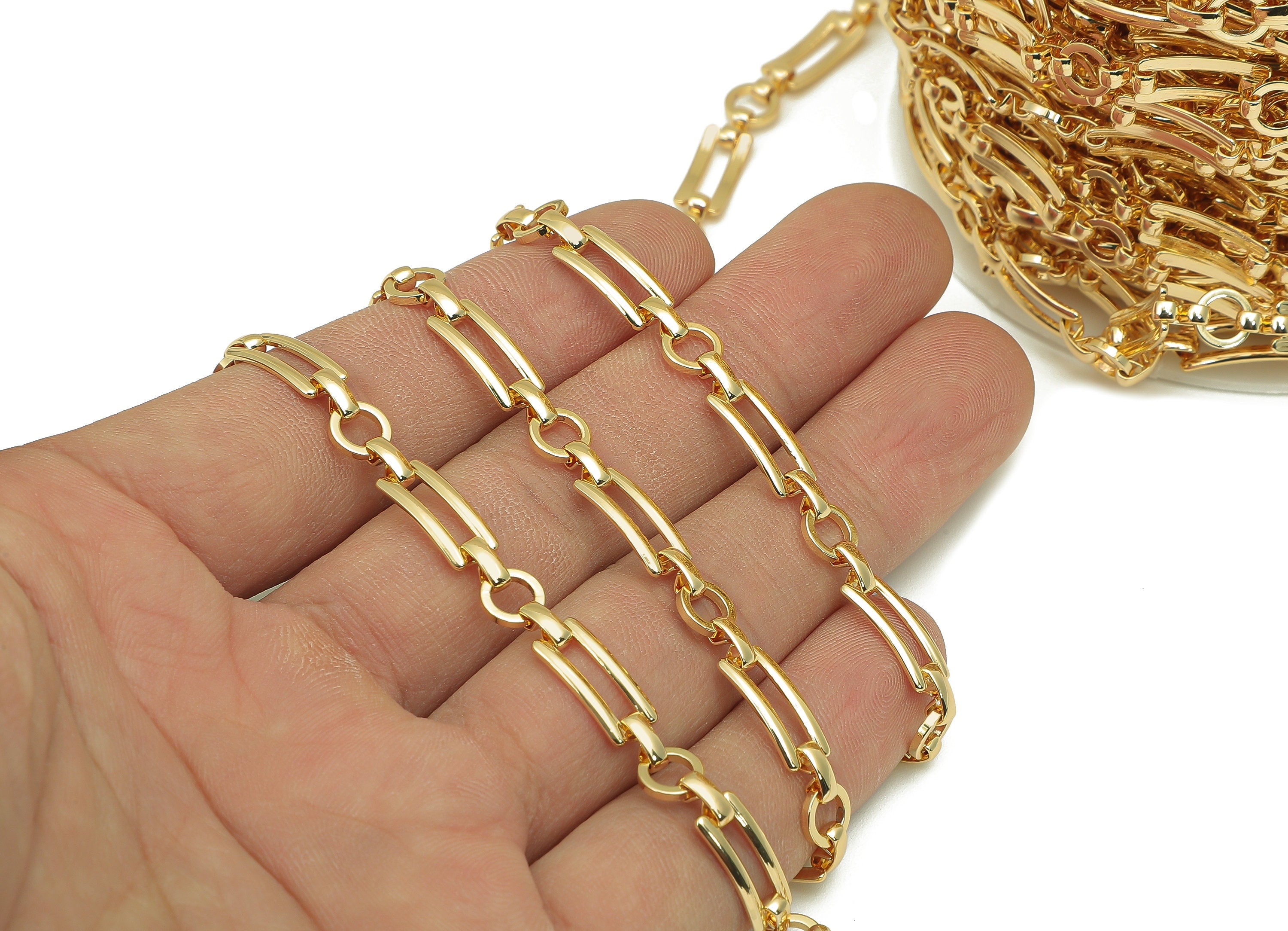 Brass Connected Tags Chunky Chain - Paperclip Chain - Rectangle Links Chain - 18K Chains - Bracelet Chain - 28.2x6x0.9mm - RGP6196 - DOMEDBAZAAR