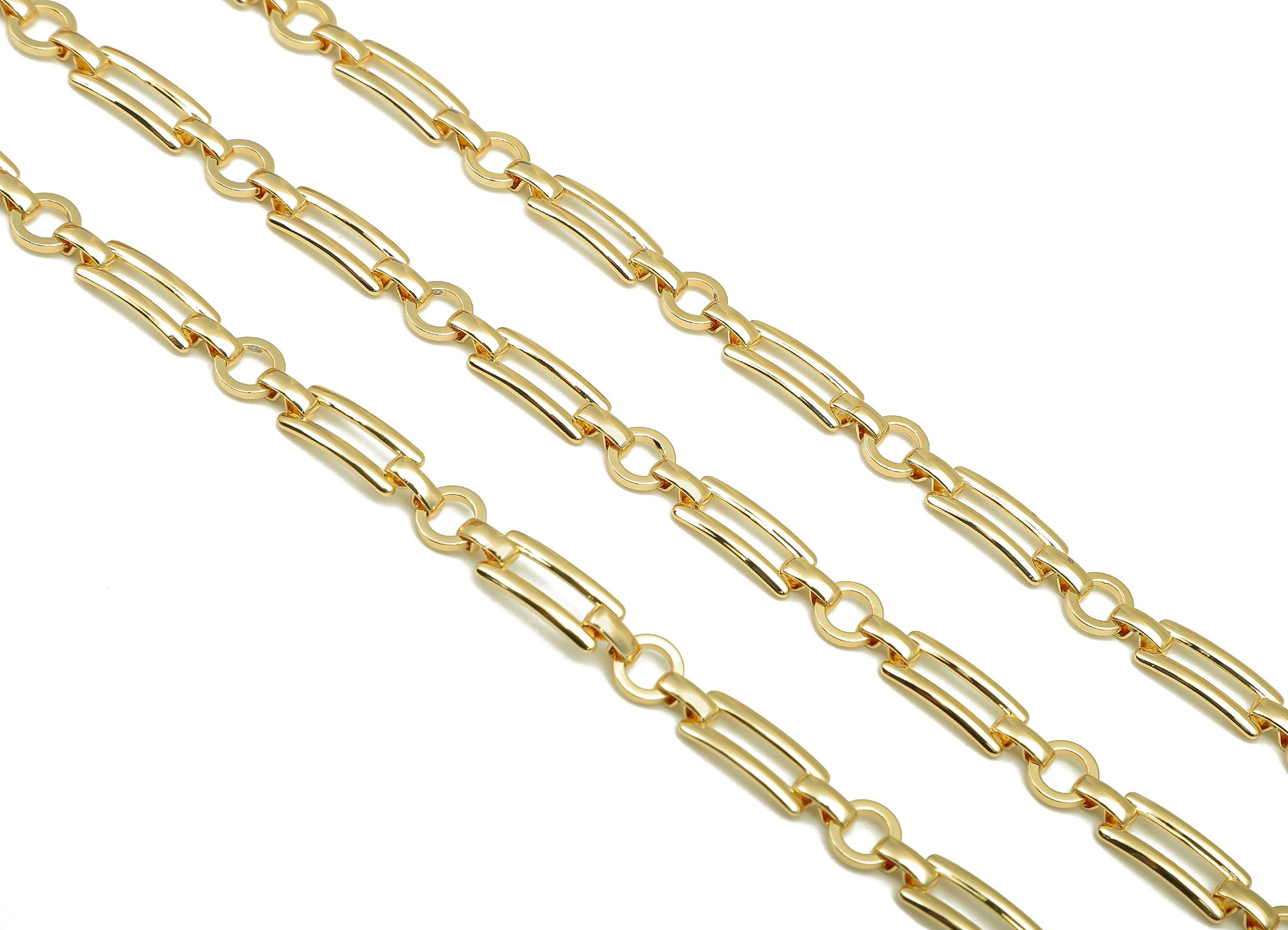 Brass Connected Tags Chunky Chain - Paperclip Chain - Rectangle Links Chain - 18K Chains - Bracelet Chain - 28.2x6x0.9mm - RGP6196 - DOMEDBAZAAR