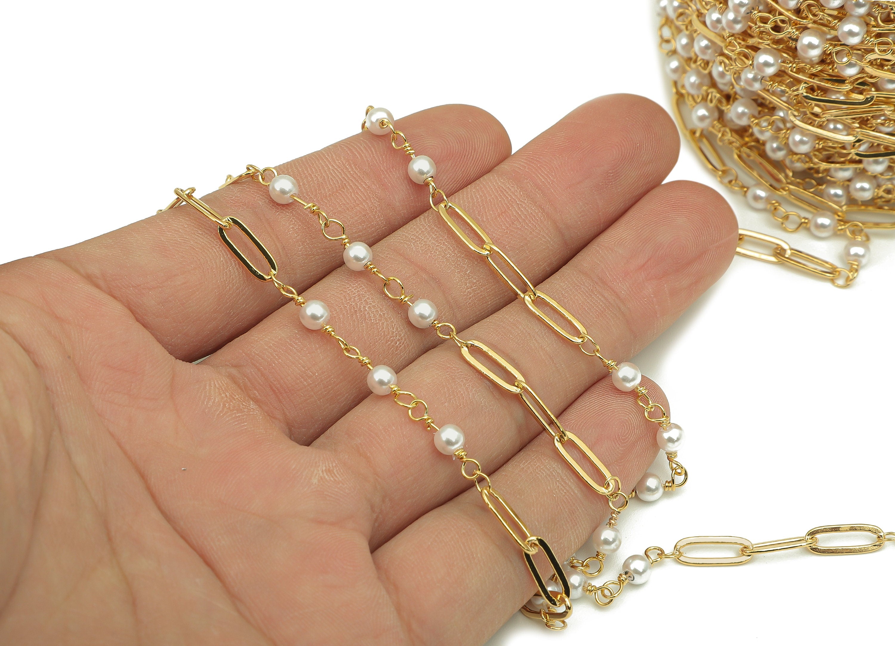 Brass Oval Bead Chain - Pearl Chain - Flat Oval Cable Chain - Bracelet Chain - 18K Chains - Cable Chain - 62.5x4.1x0.6mm - RGP6197 - DOMEDBAZAAR