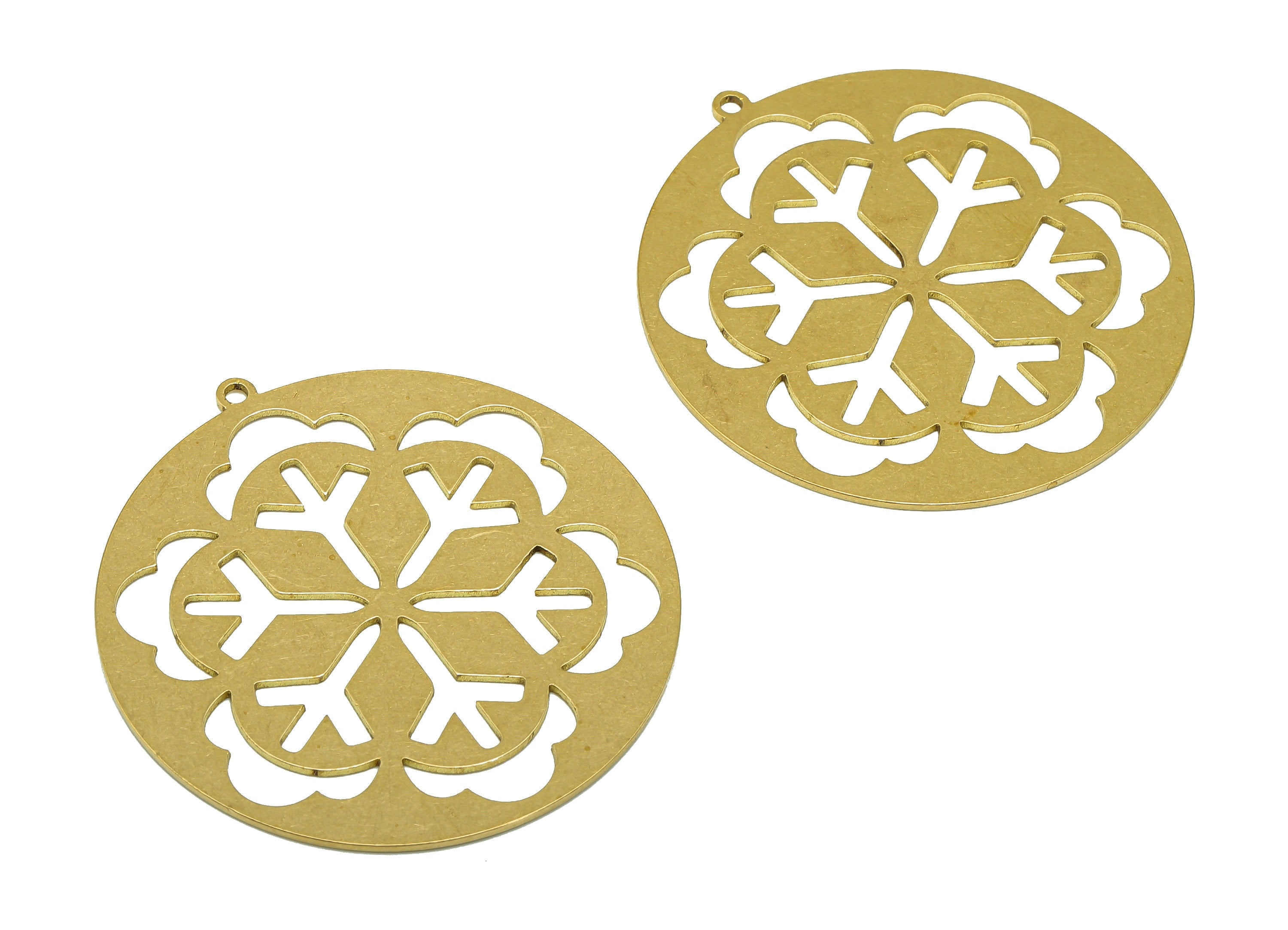 Brass Round Snowflake Earring Charm - Raw Brass Flower Cutout Earring - Circle Pendant With Loop - For Necklace - 41.9x39.6x0.68mm - PPA7012 - DOMEDBAZAAR