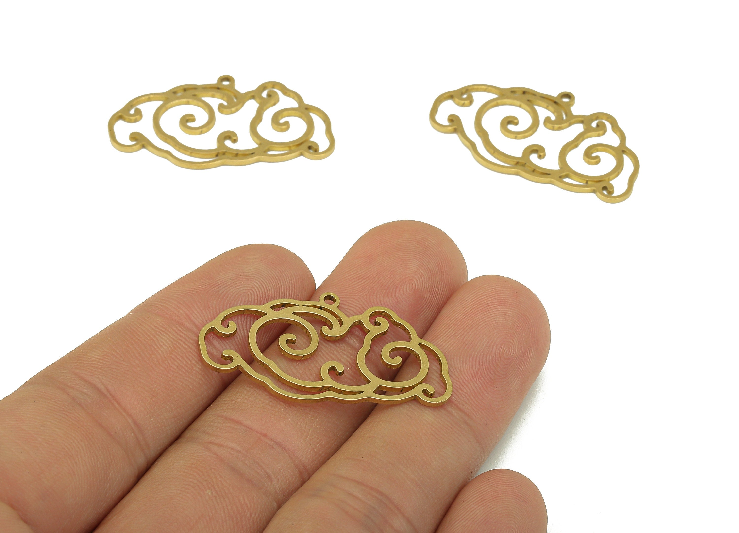 Brass Cloud Earring Charm - Raw Brass Cloud Cutout Earring - The Clouds Pendant With Loop - For Necklace - 34.83x19.98x0.86mm - PPA7024 - DOMEDBAZAAR