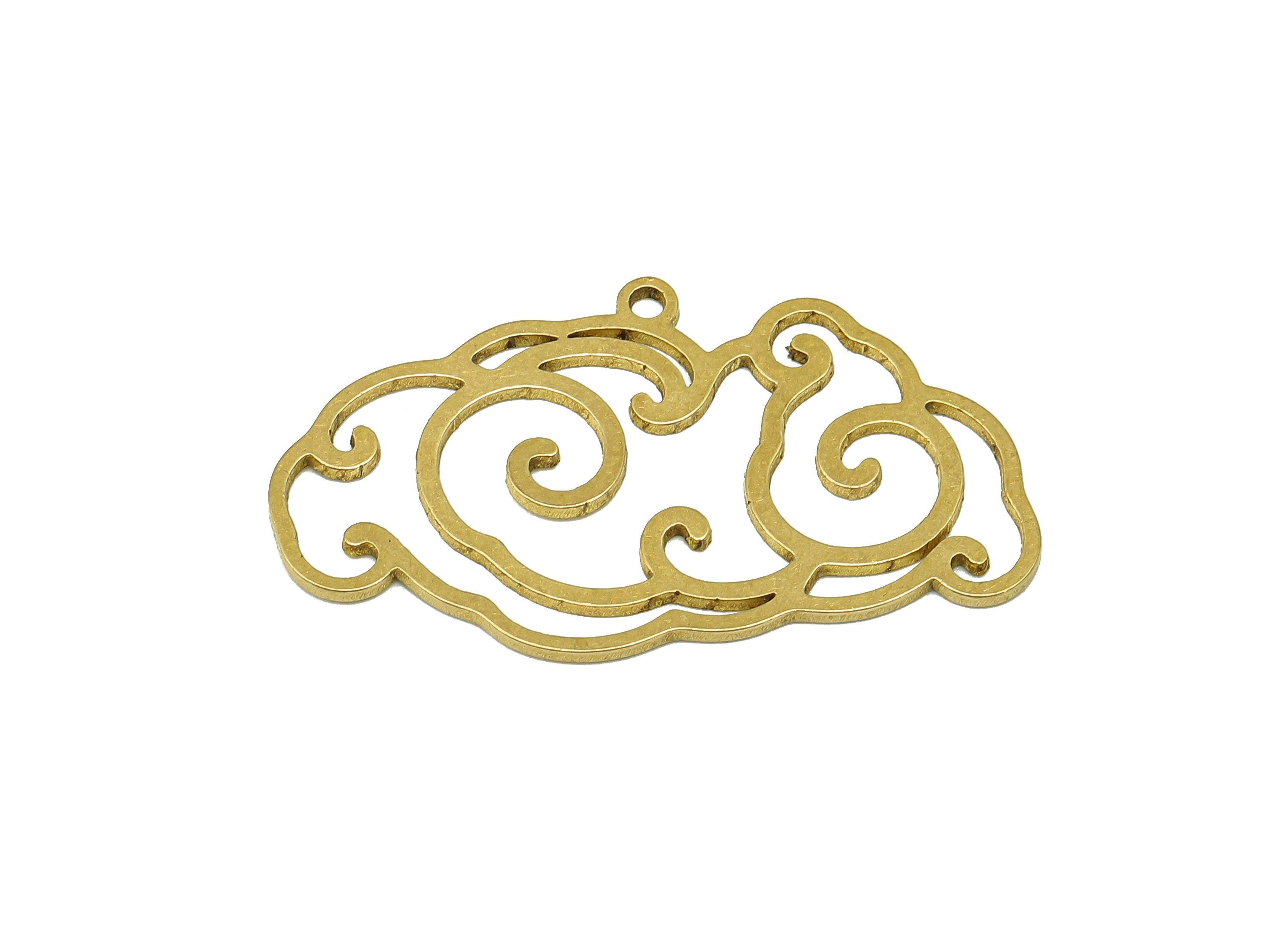 Brass Cloud Earring Charm - Raw Brass Cloud Cutout Earring - The Clouds Pendant With Loop - For Necklace - 34.83x19.98x0.86mm - PPA7024 - DOMEDBAZAAR