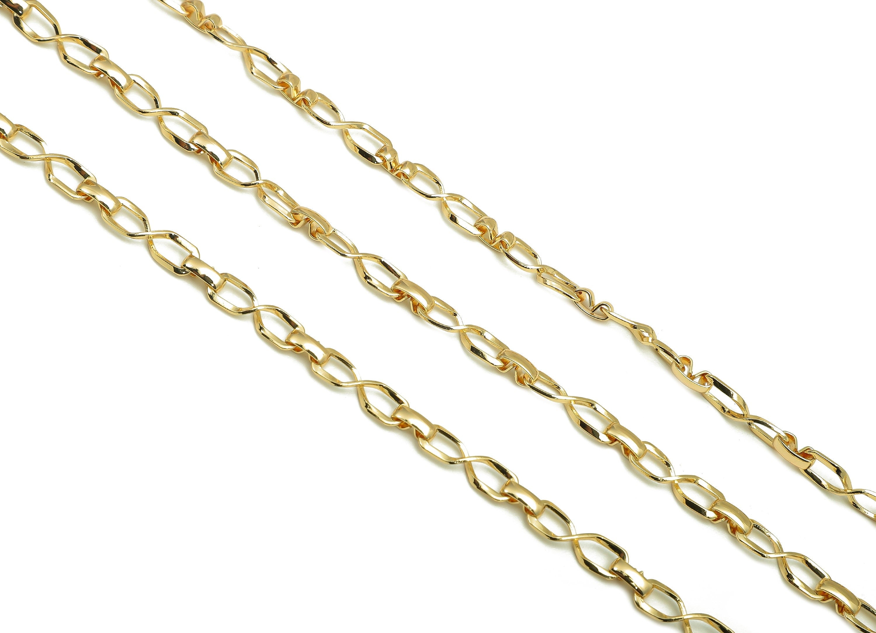 Brass Connected Tags Chunky Chain - Paperclip Chain - Infinity Links Chain - 18K Chains - Bracelet Chain - 17.6x4.4x0.9mm - RGP6199 - DOMEDBAZAAR