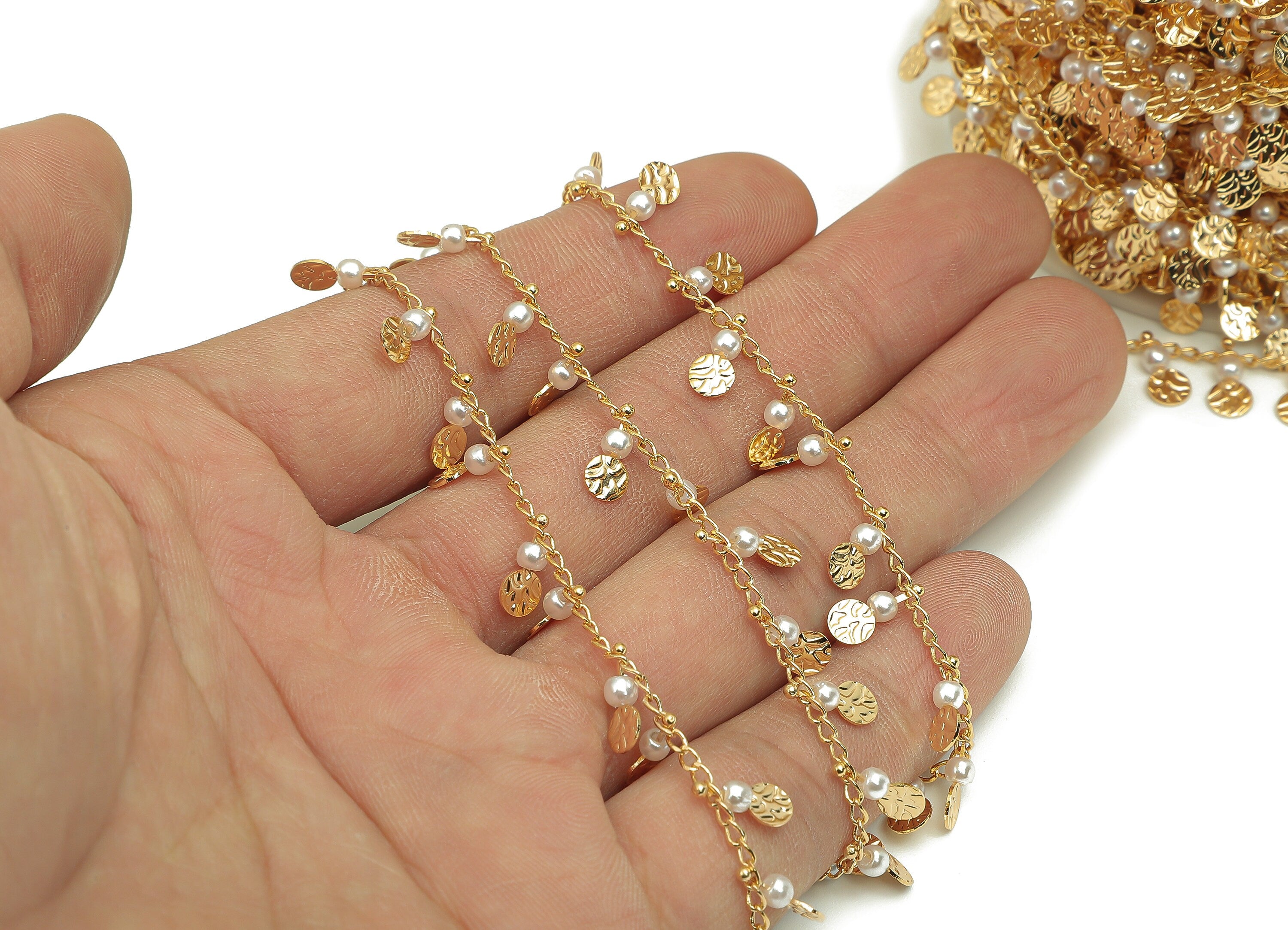 Brass Mini Curb Flake Chain - Satellite Curb Chain - Pearl Satellite Curb Chain - 18K Chains For Necklace - 9.5x4.5x2.8mm - RGP6332 - DOMEDBAZAAR