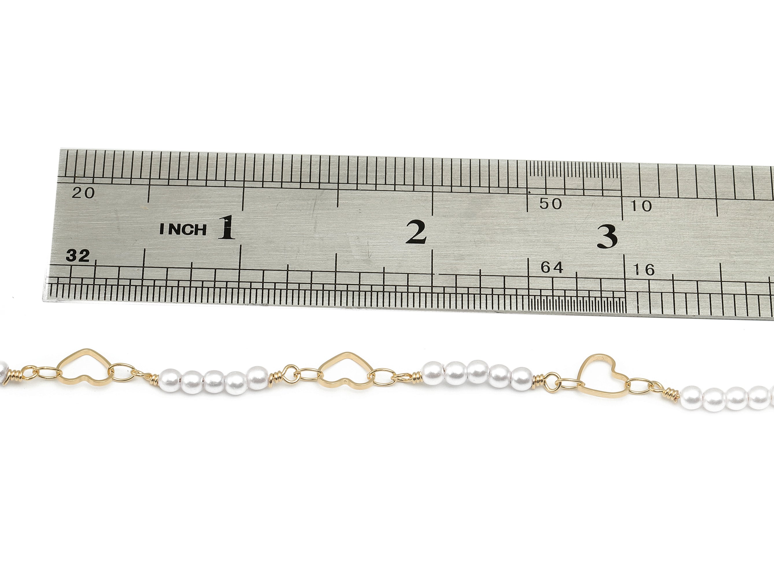 Pearl Satellite Chain - Brass Heart Beaded Chain - Heart Bead Chain - 18K Chains Necklace - 30.32x6.44x3.04mm - RGP5800 - DOMEDBAZAAR