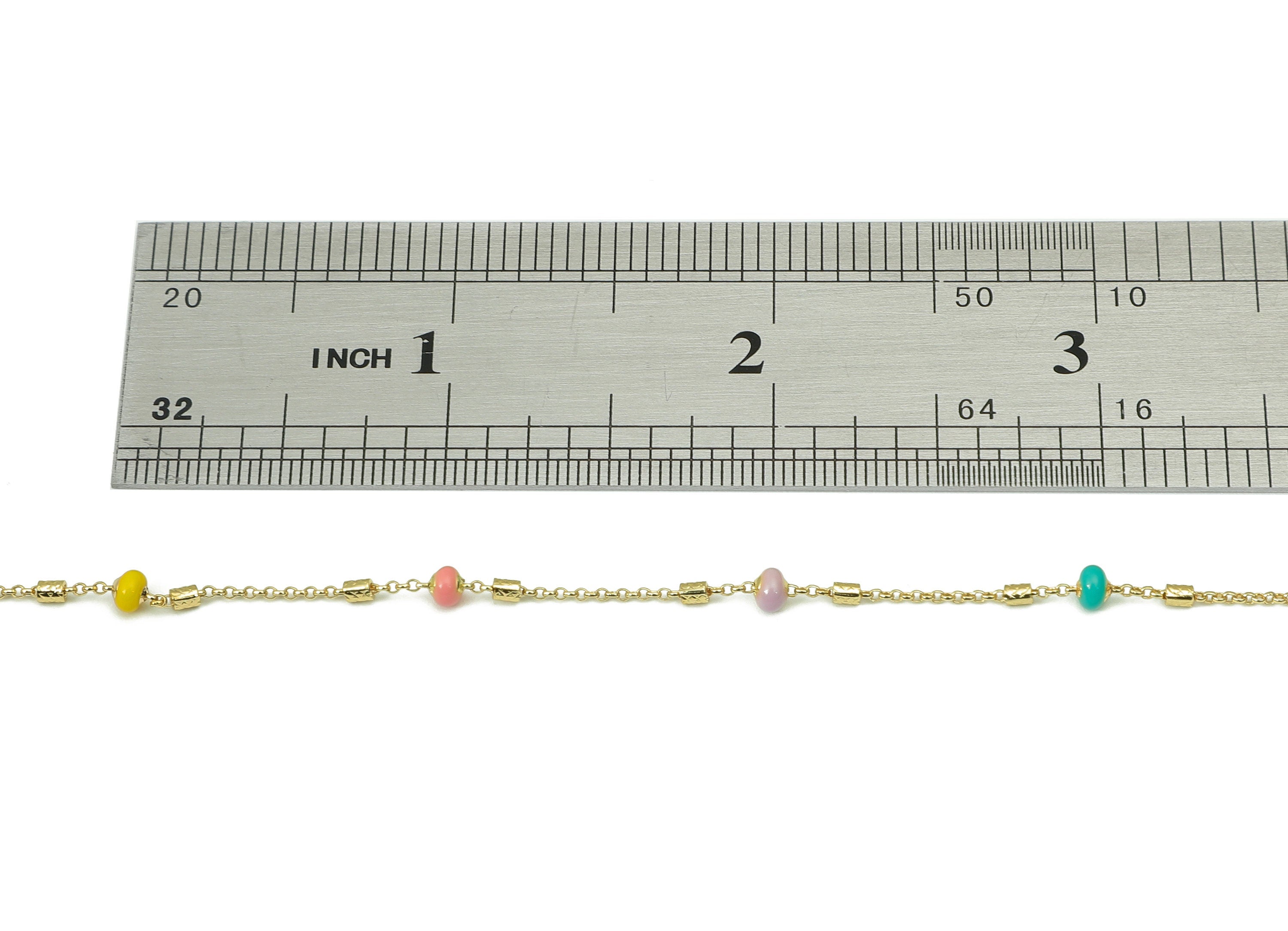 Brass Rolo Beaded Chain - Enamel Rainbow Bead Satellite Chain - Beaded Rolo Chain - 18K Real Gold Plating Bracelet - 14x2.7x1.7mm - RGP4535 - DOMEDBAZAAR