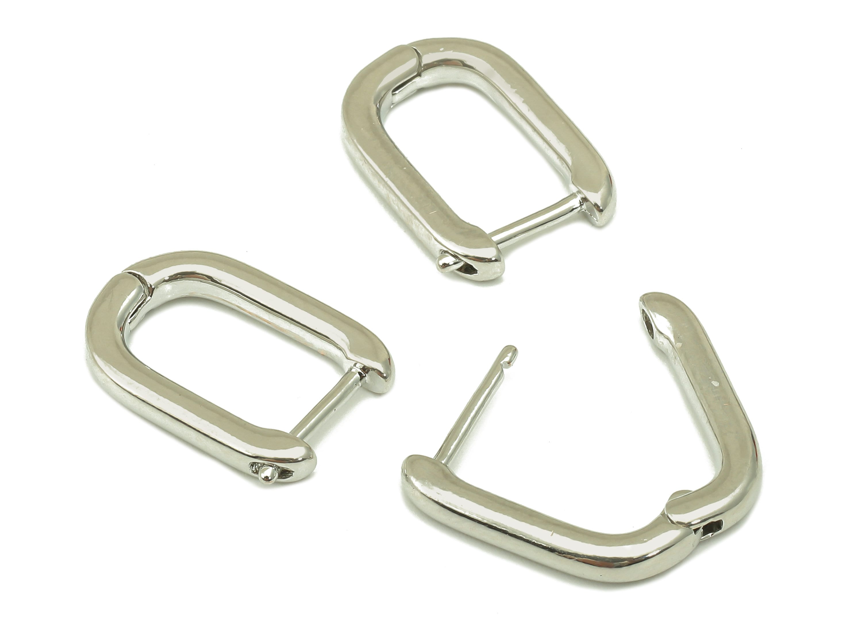 Brass Shell Oval Rectangle Hoop Earrings - Small Huggie Hoop Earrings - 18k Real White Gold Plating - 14.9x10.2x2.12mm - RGP3200S - DOMEDBAZAAR