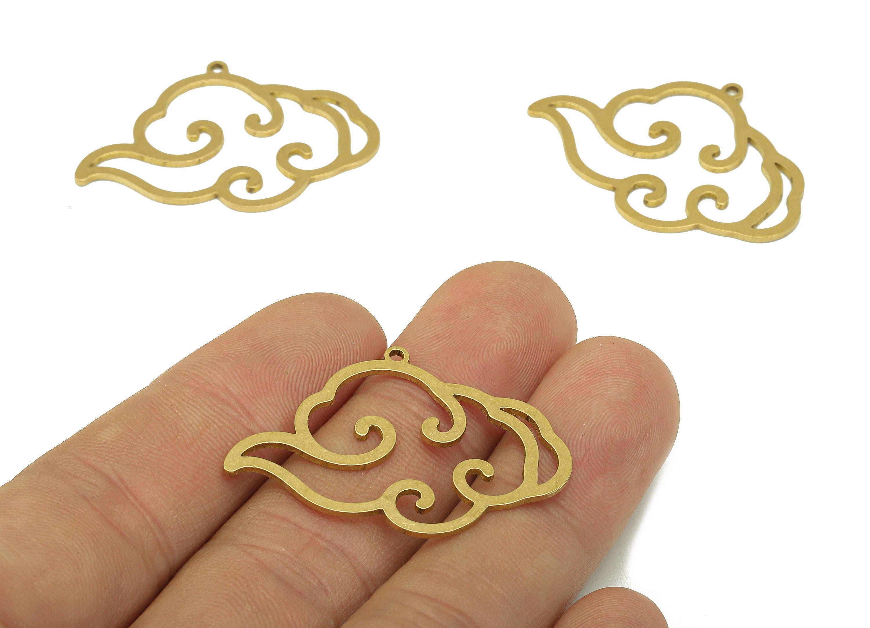 Brass Cloud Earring Charm - Raw Brass Cloud Cutout Earring - The Clouds Pendant With Loop - For Necklace - 37.76x26.72x0.87mm - PPA7029 - DOMEDBAZAAR