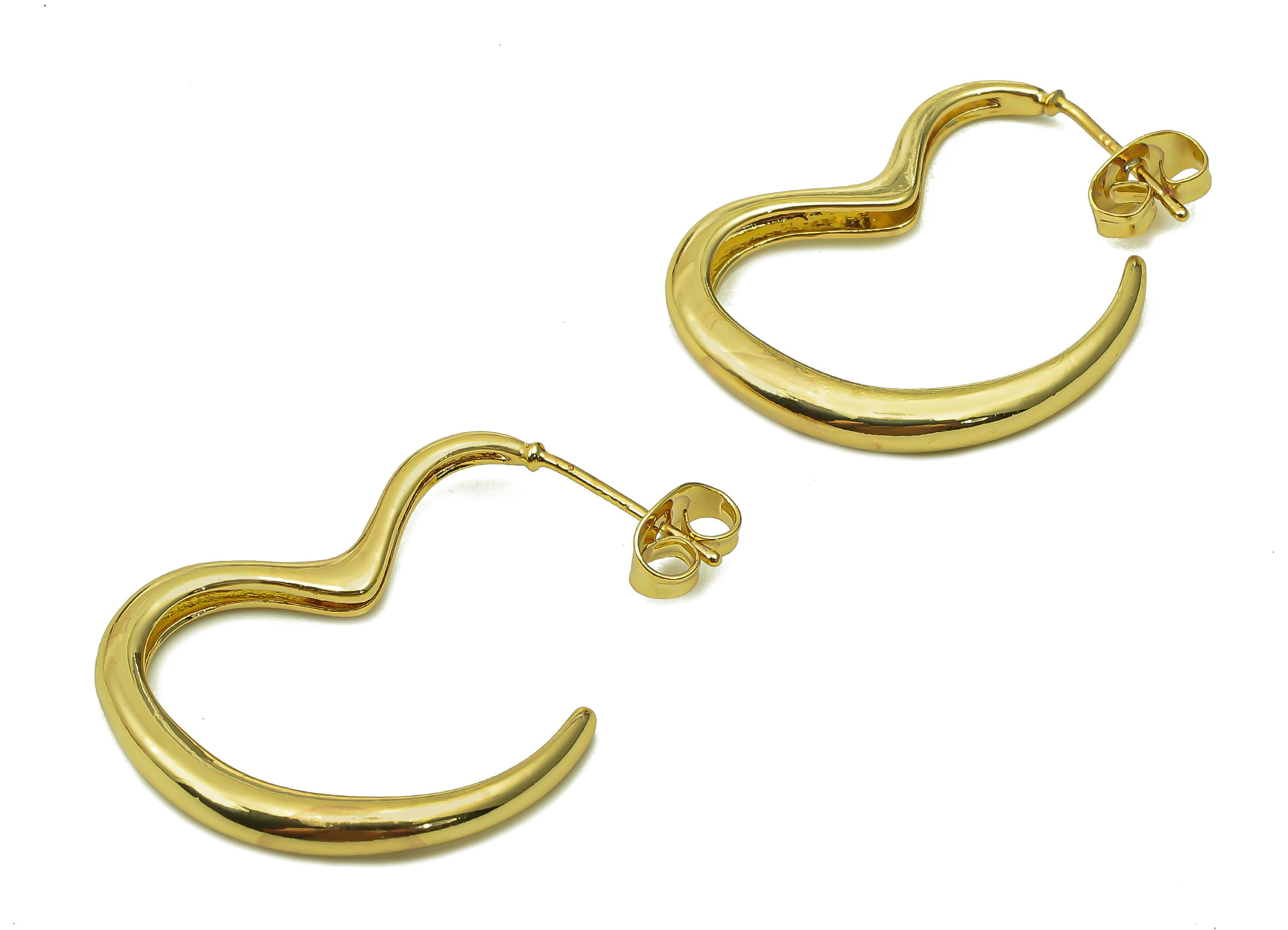 Brass Open Heart Earring Post - Heart Hoop Stud Earring - Earring Stud - 925 Silver Stud - 18K Real Gold Plating - 27.3x21.1x3.4mm - RGP5435 - DOMEDBAZAAR