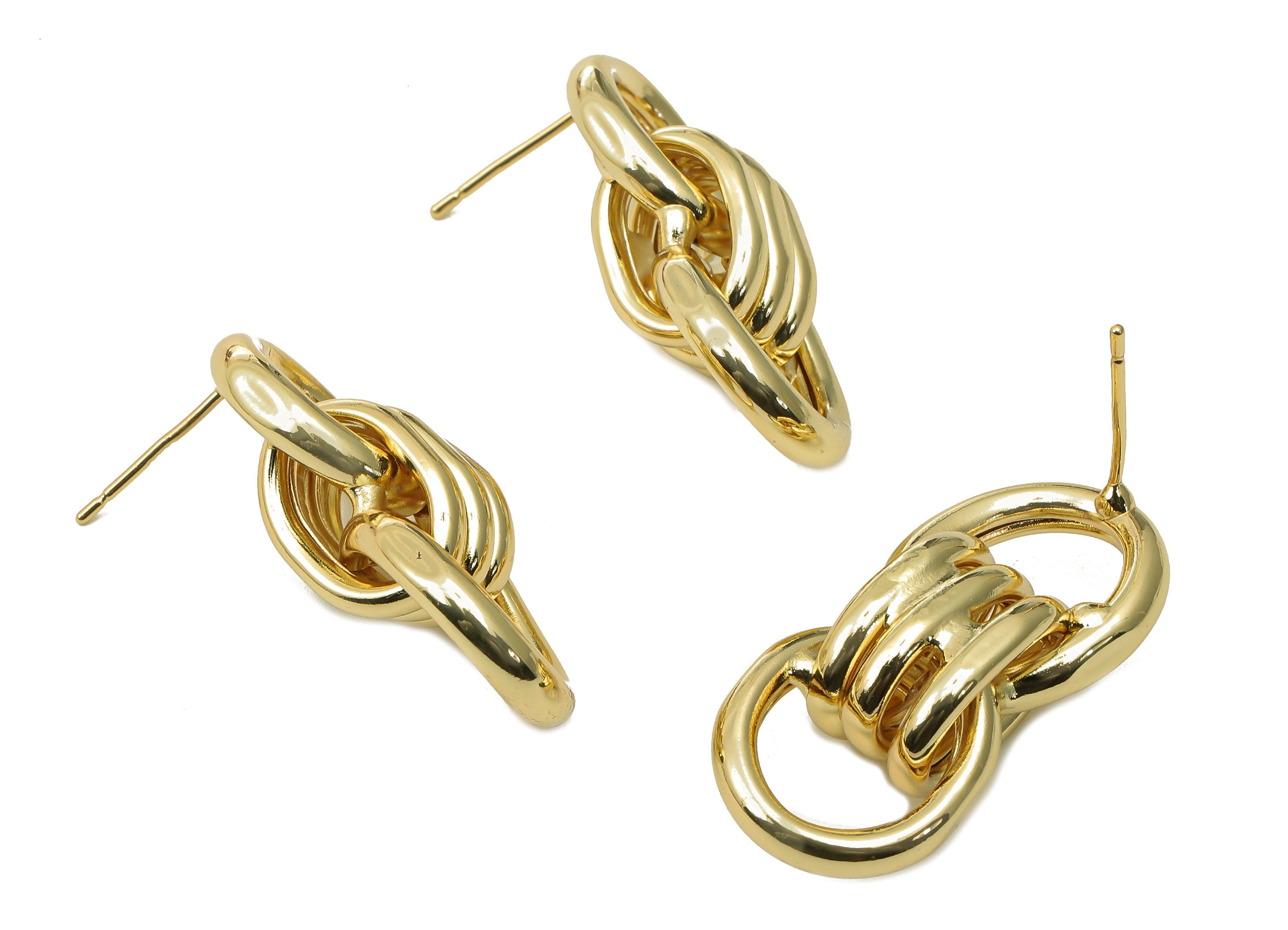 Brass Oval 8 Link Earring Post - Thick Infinity Stud Earring - 925 Silver Stud - 18K Real Gold Plating - 31.6x14.5x10.3mm -RGP5437 - DOMEDBAZAAR