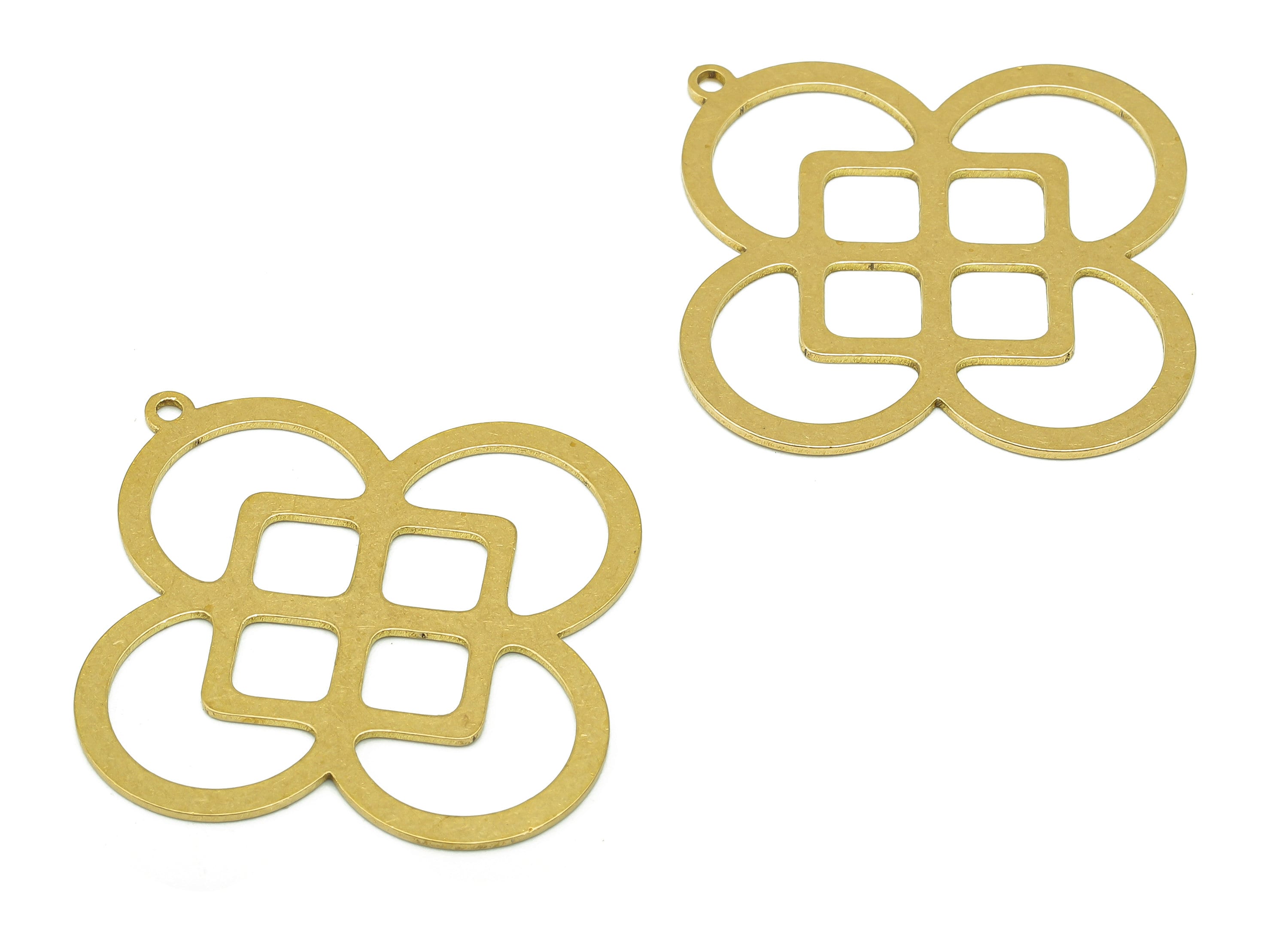 Brass Flower Earring Charms - Raw Brass Hollow Rhombic Earring - Diamond Pendant With Loop - For Necklace - 37.88x35.51x0.65mm - PPA7107 - DOMEDBAZAAR