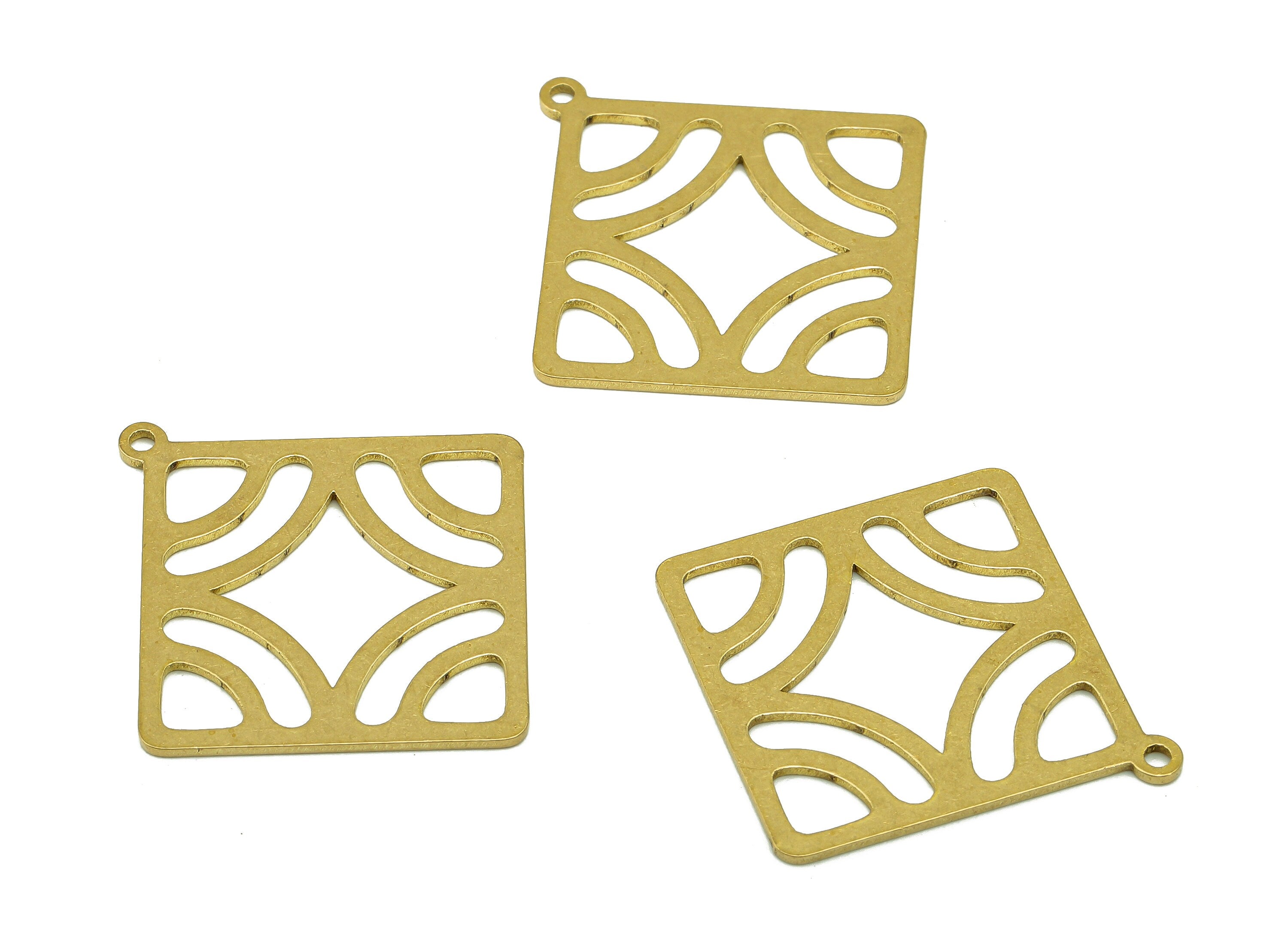 Brass Square Earring Charm - Raw Brass Cutout Triangles Square Earring - Diamond Pendant With Loop - For Necklace - 32x29.5x0.9mm - PPA7142 - DOMEDBAZAAR